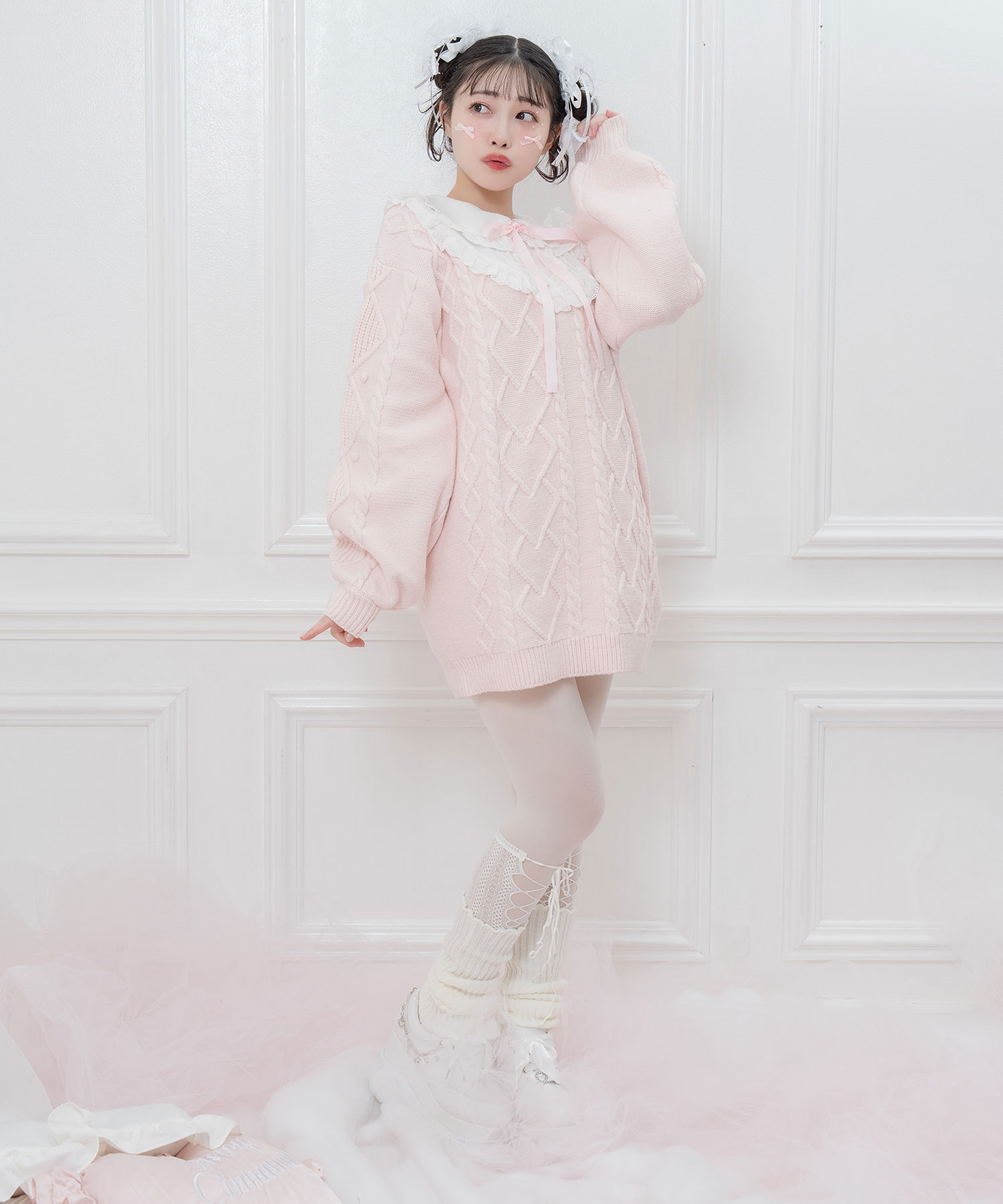 コットンレース配色ニットワンピース – BUNNY APARTMENT コットンレース配色ニットワンピース – BUNNY APARTMENT