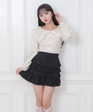 リボン付きフェザーニットソー