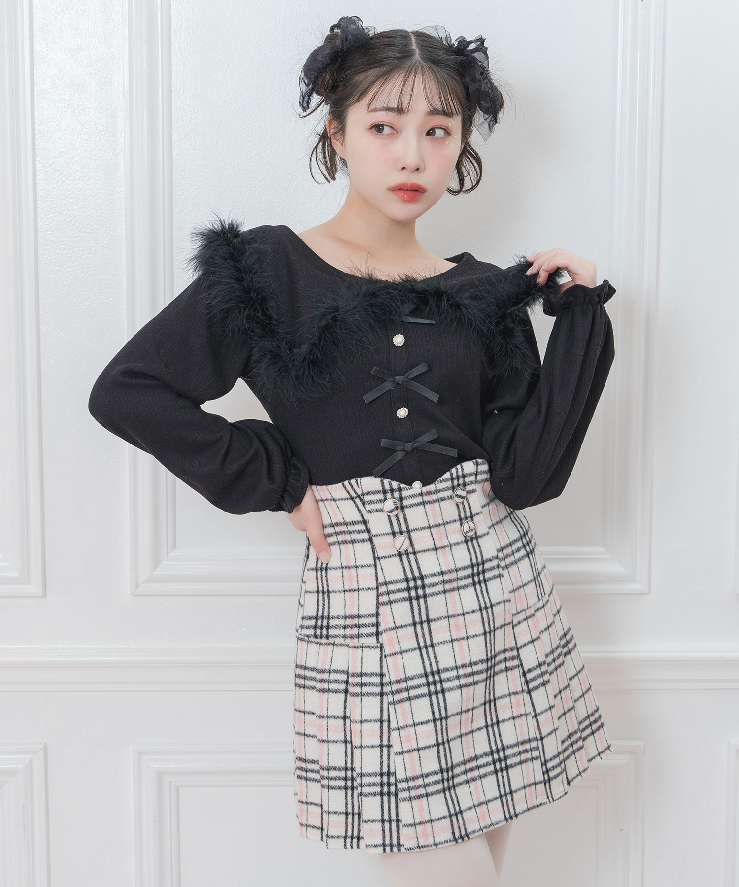 リボン付きフェザーニットソー