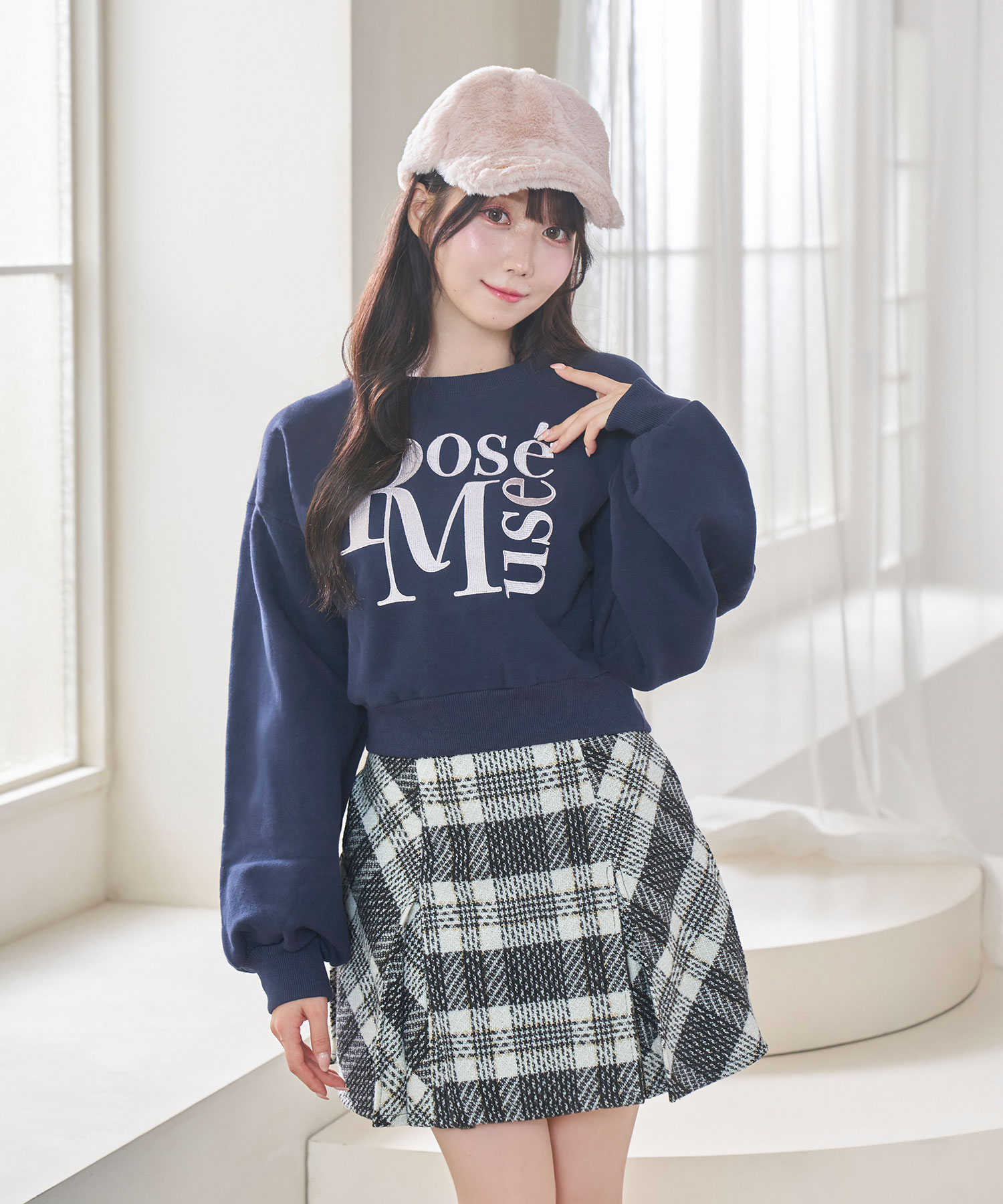 Tweed check mini skirt