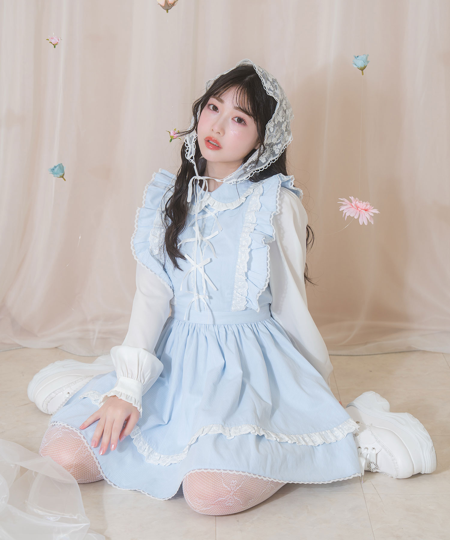 リボン配色パステルワンピース