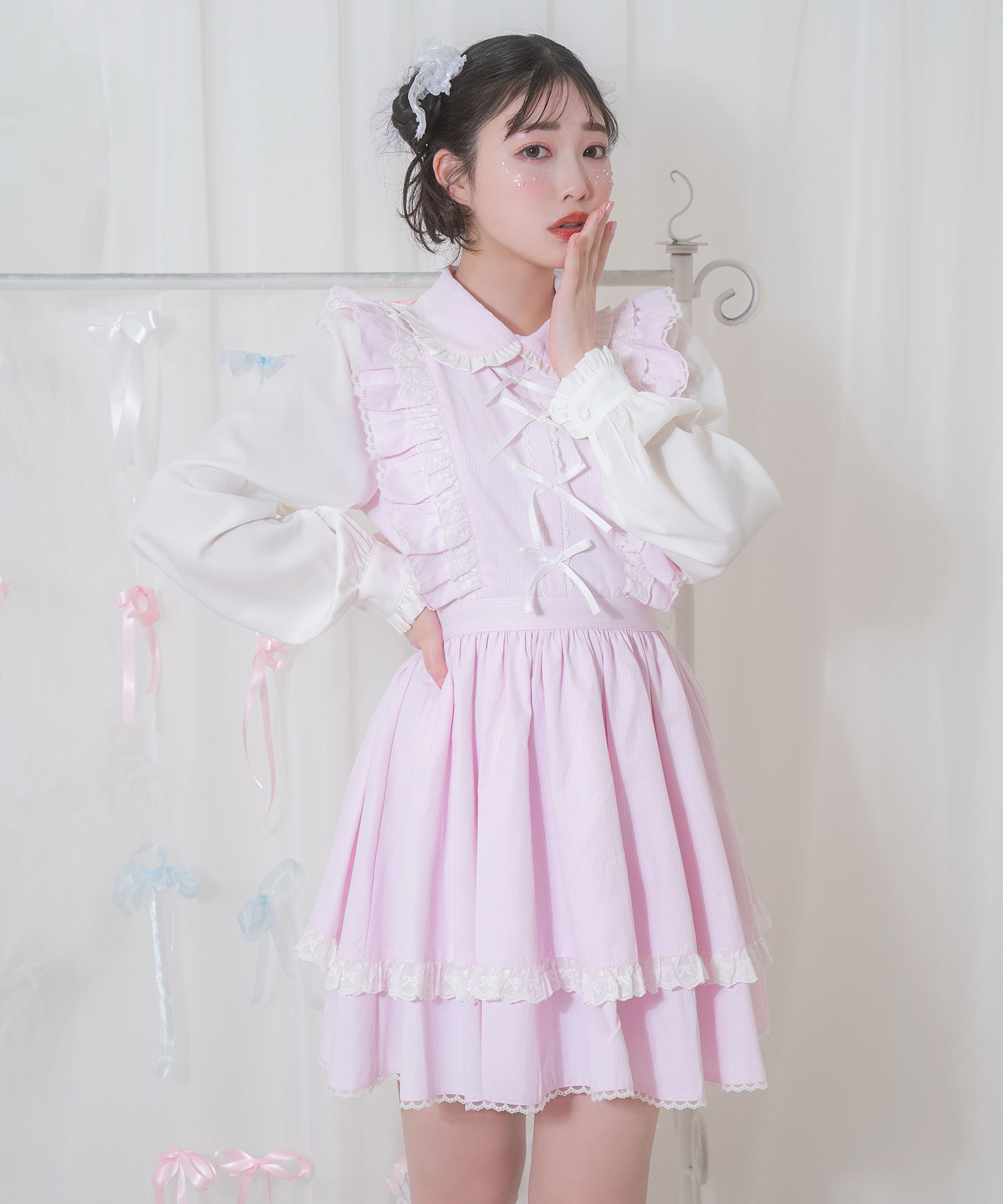 リボン配色パステルワンピース