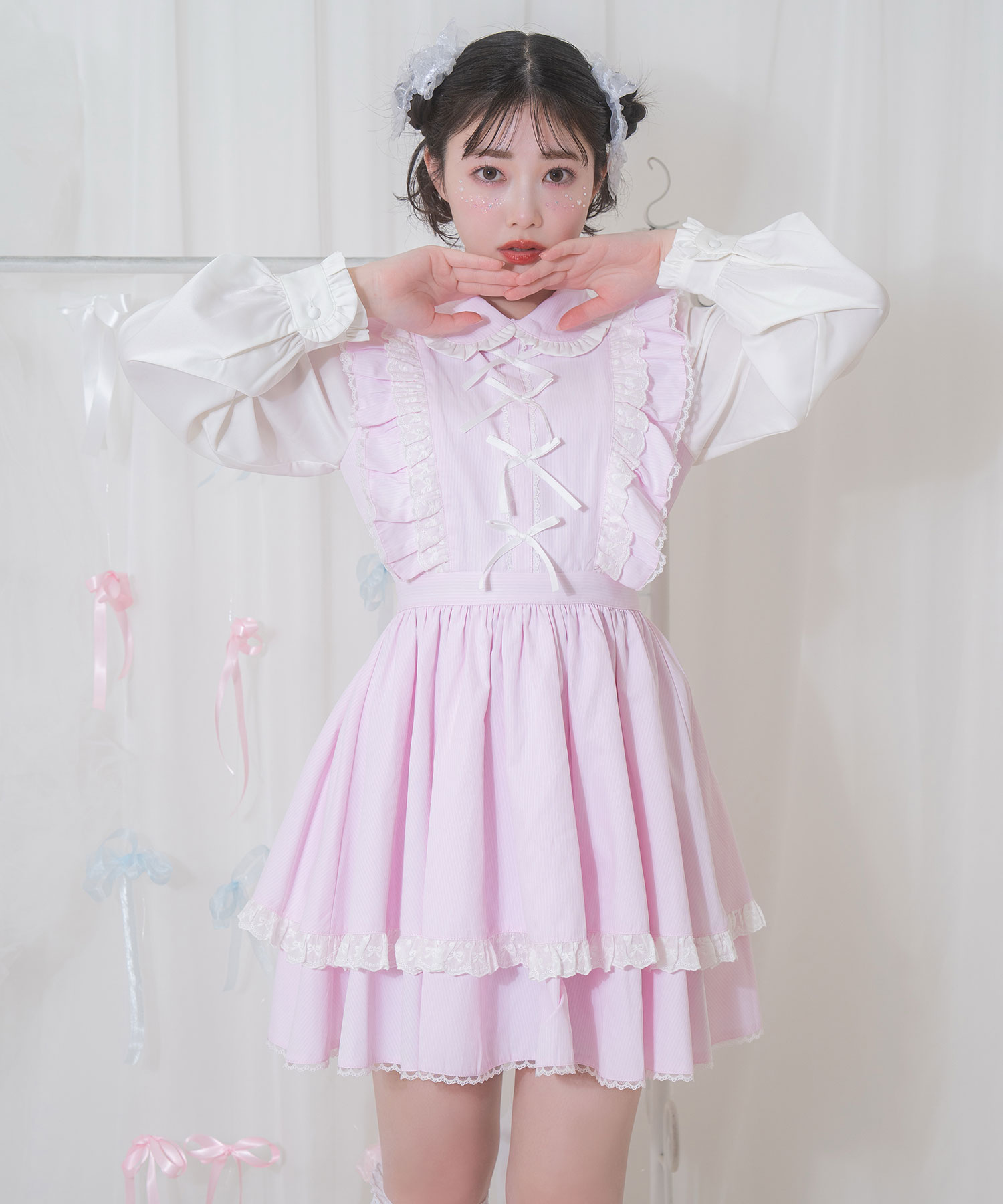 リボン配色パステルワンピース