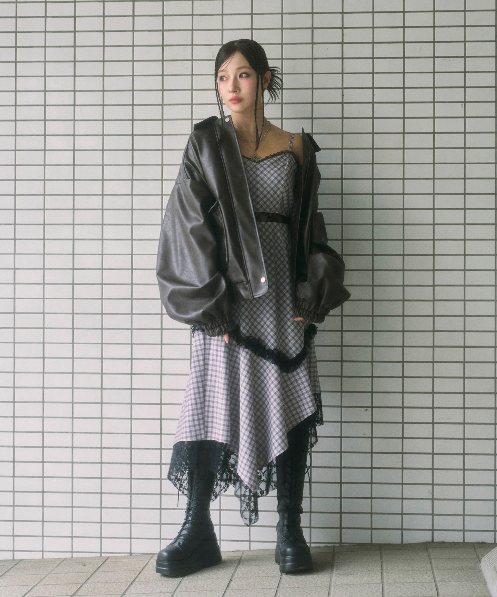 UNISEX フェイクレザーキルティングブルゾン