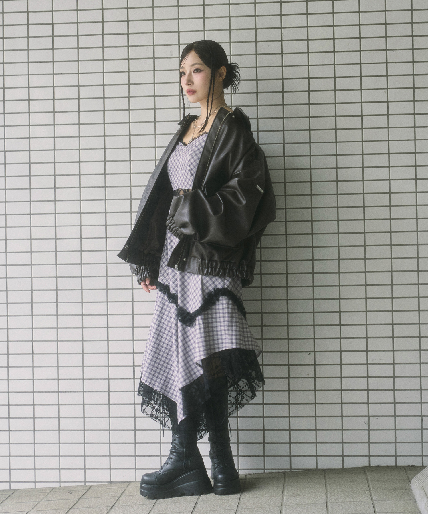 UNISEX フェイクレザーキルティングブルゾン