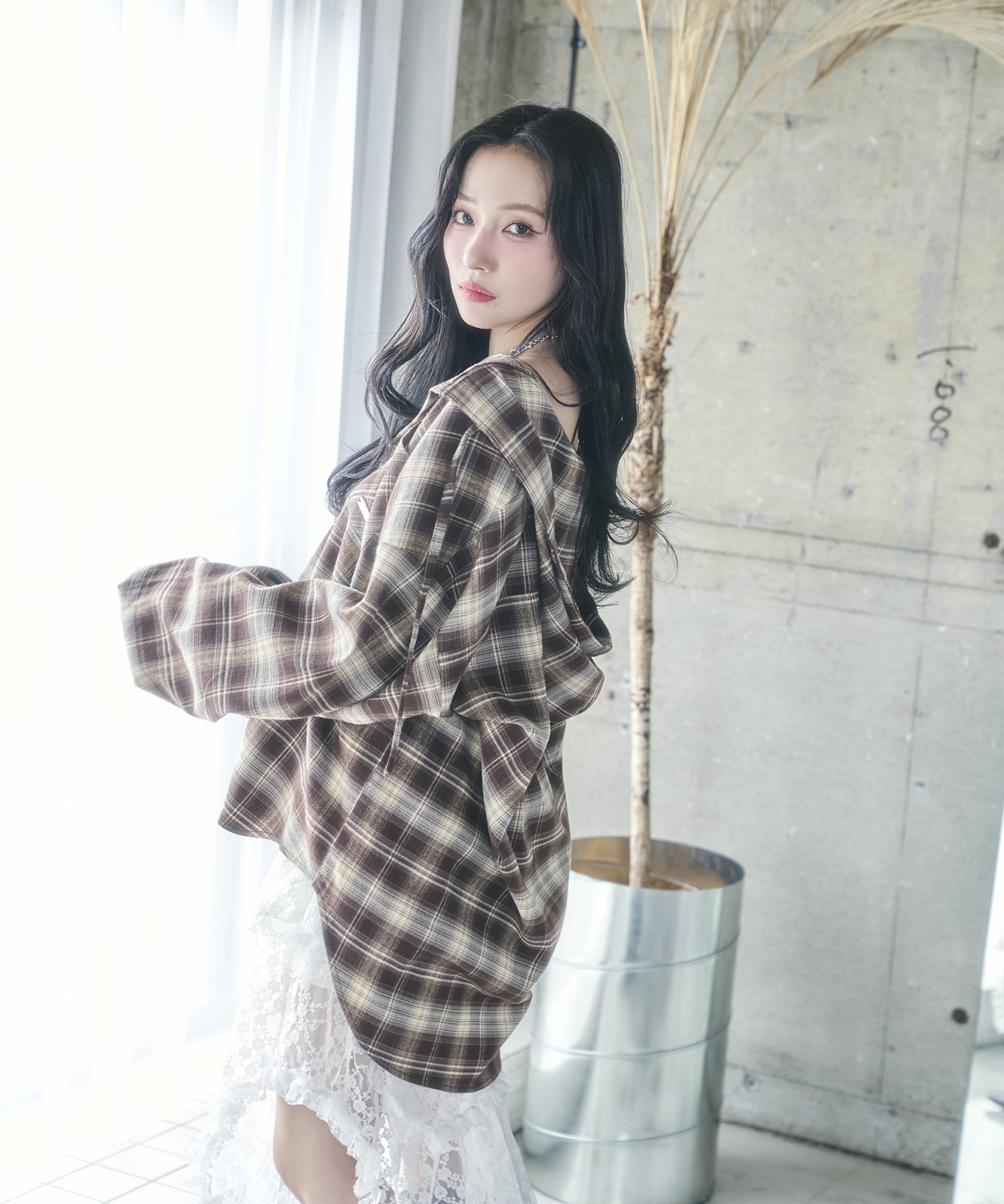 UNISEX チェックフーディシャツ