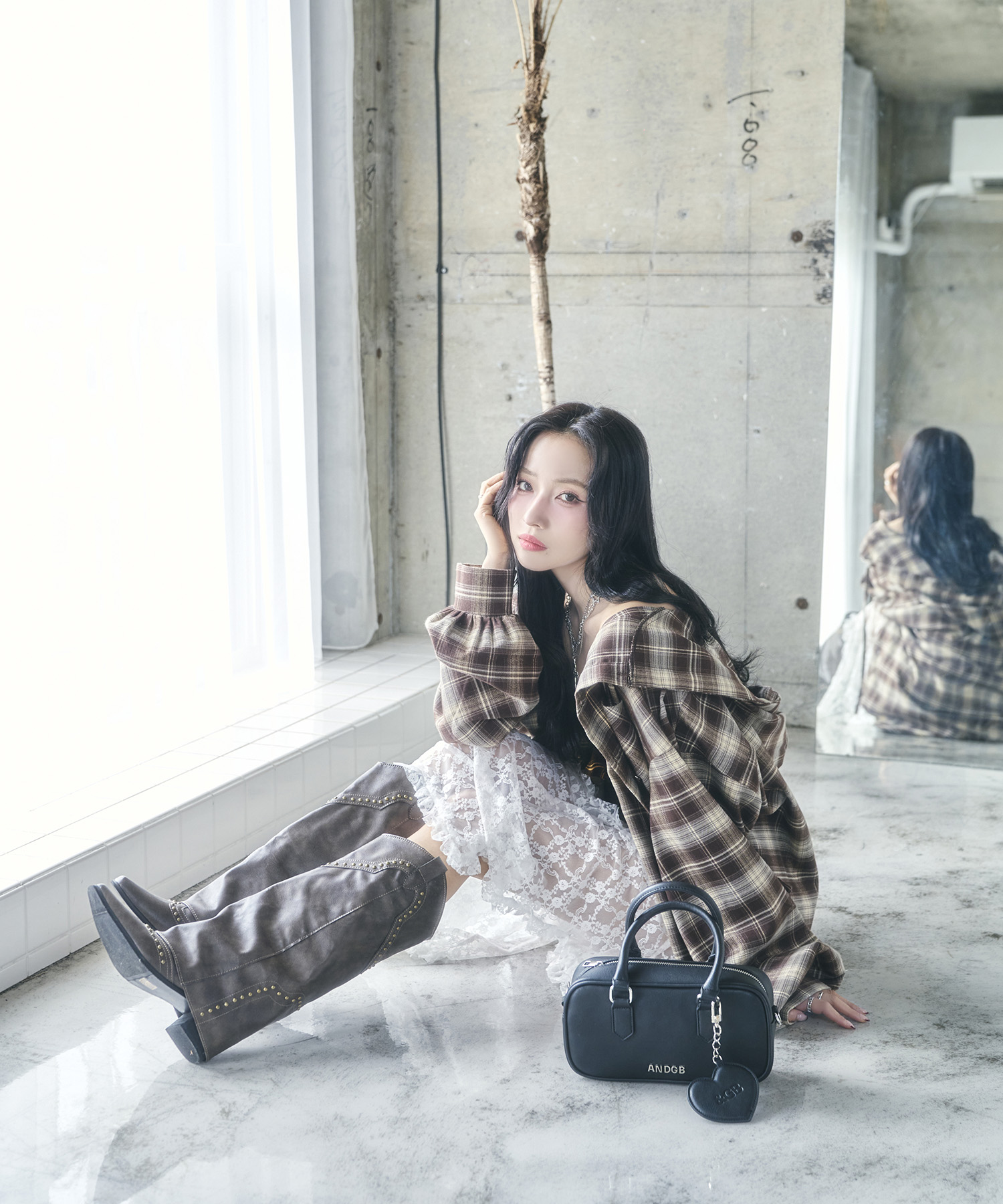 UNISEX チェックフーディシャツ