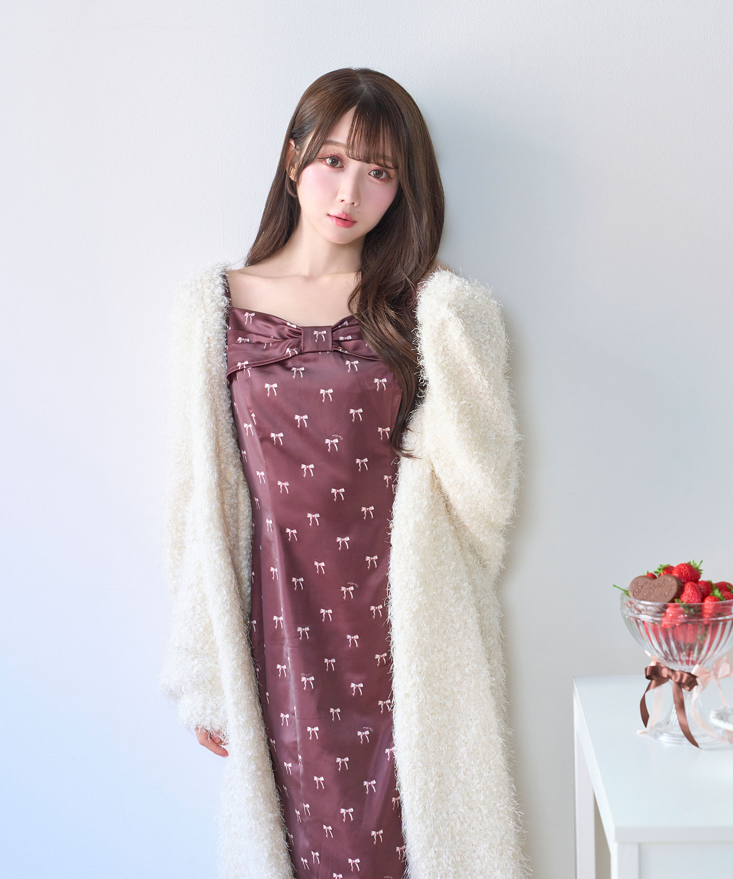 Rosé Muse ribbon pattern cami o/p ribbon pattern pleated dress – BUNNY APARTMENT