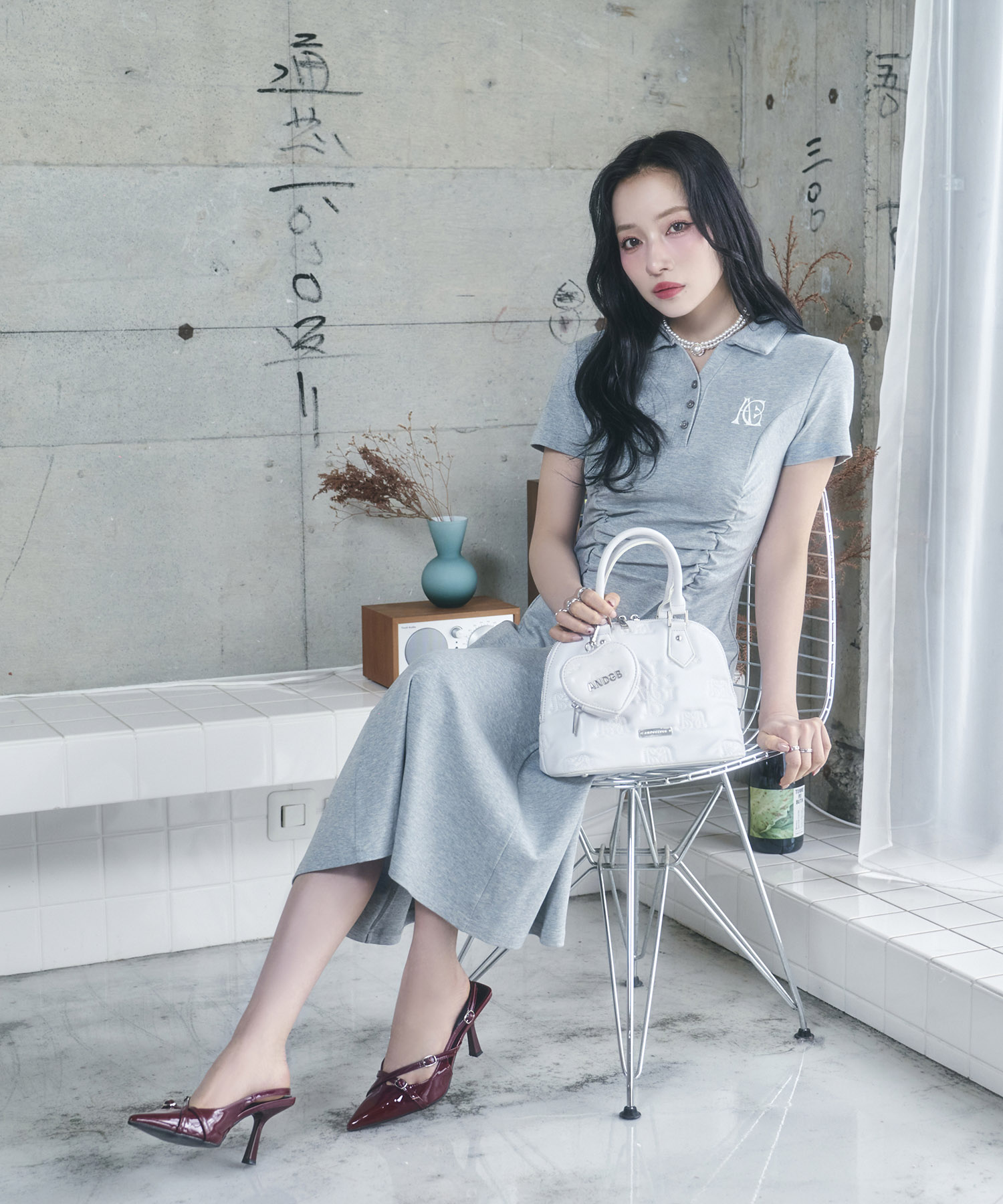 ギャザーポロロングワンピ