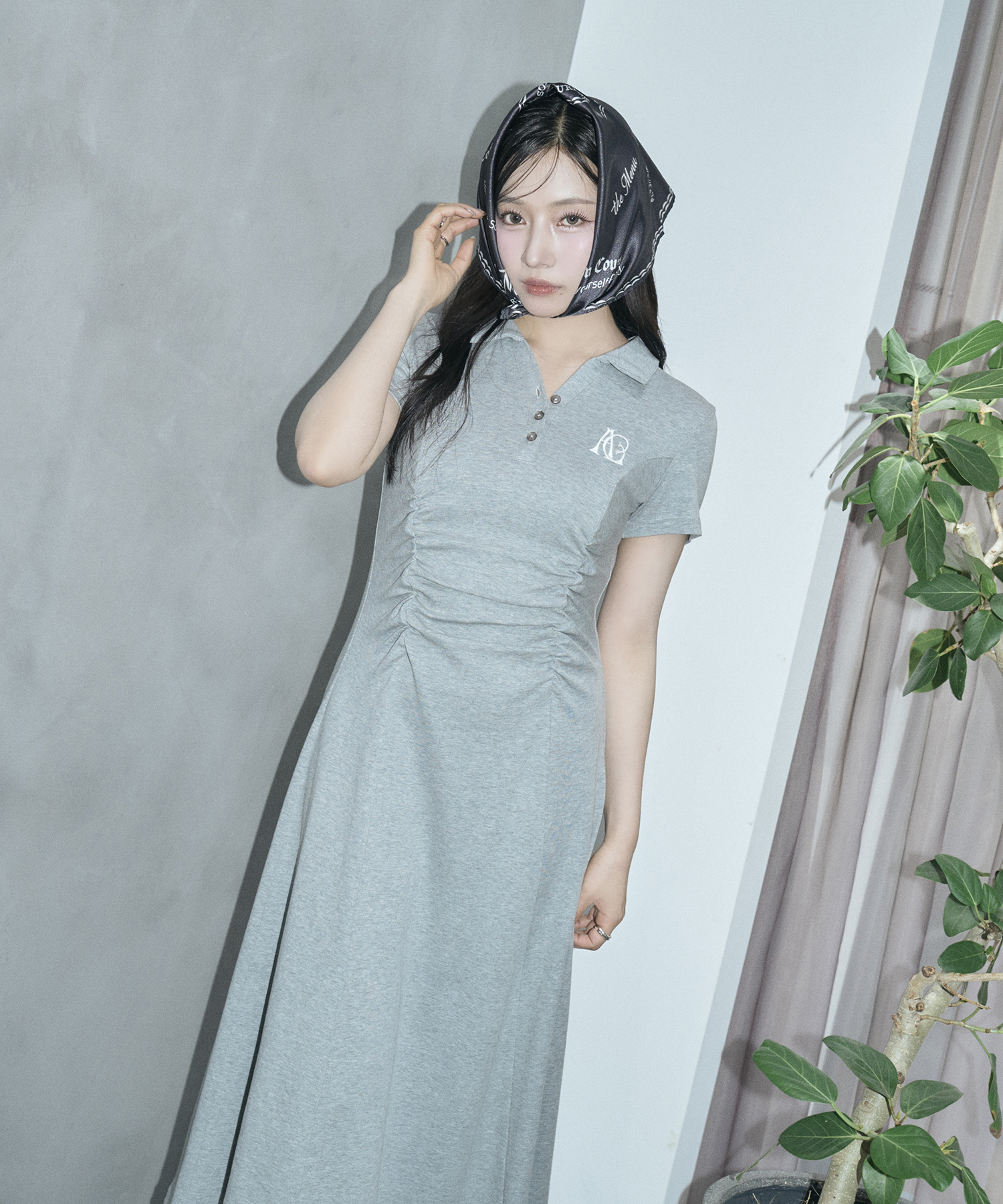 ギャザーポロロングワンピ