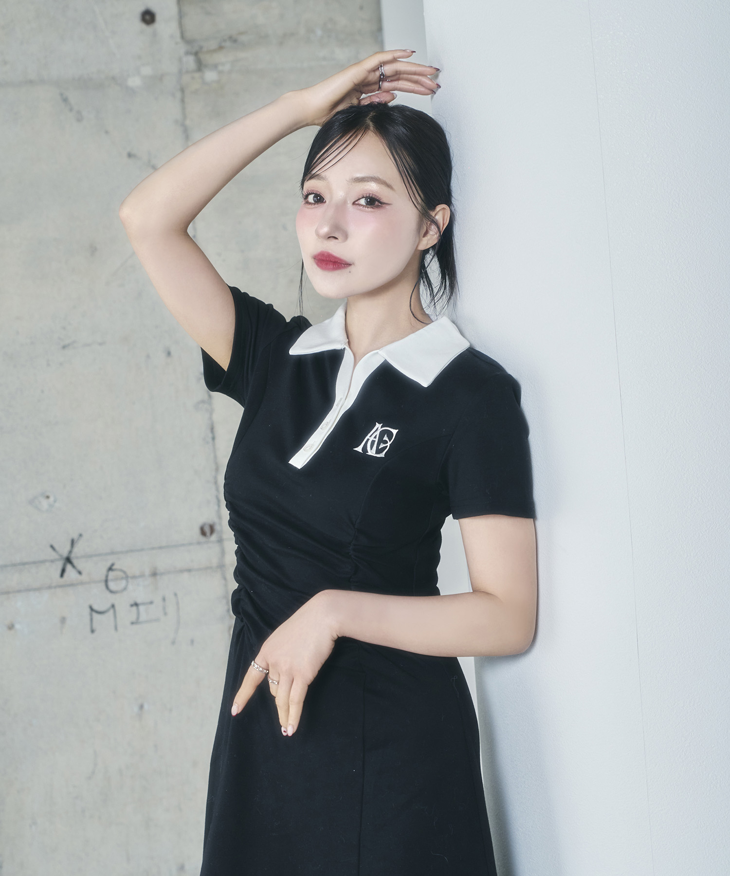 ギャザーポロロングワンピ