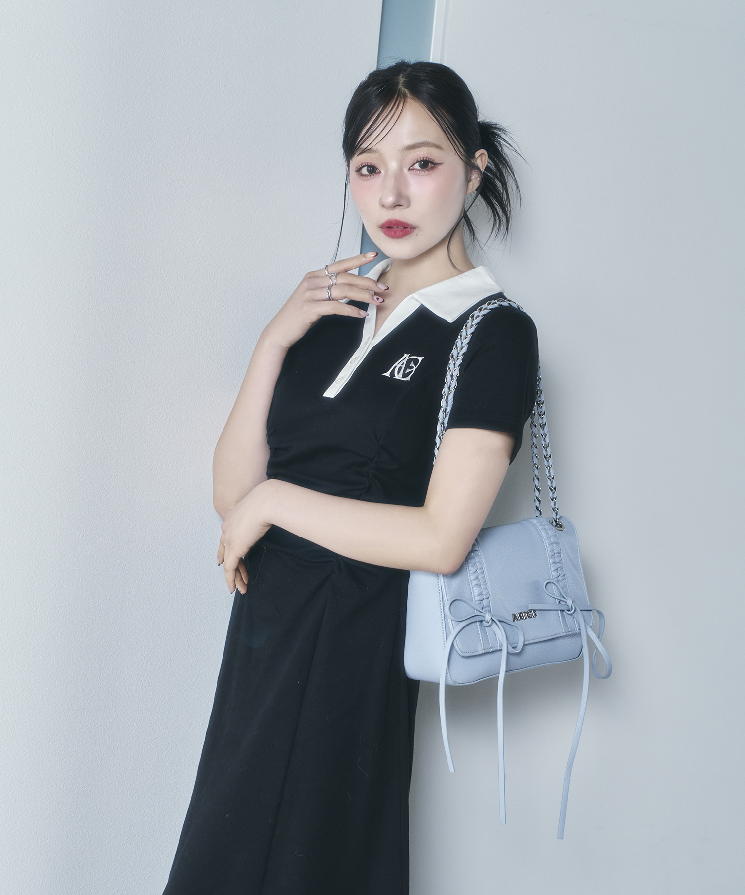 ギャザーポロロングワンピ