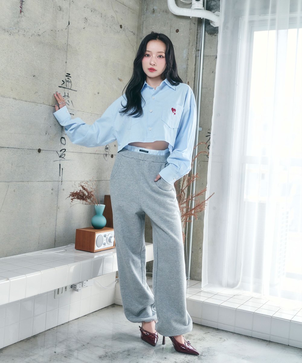 UNISEX 2WAYハートシャツ ダブルウエストラメスウェットパンツ SET