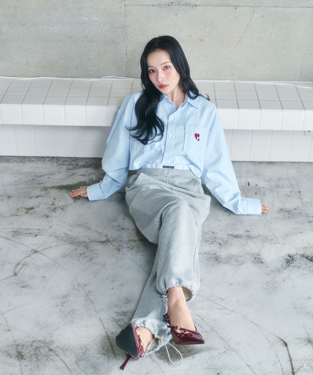 UNISEX 2WAYハートシャツ ダブルウエストラメスウェットパンツ SET