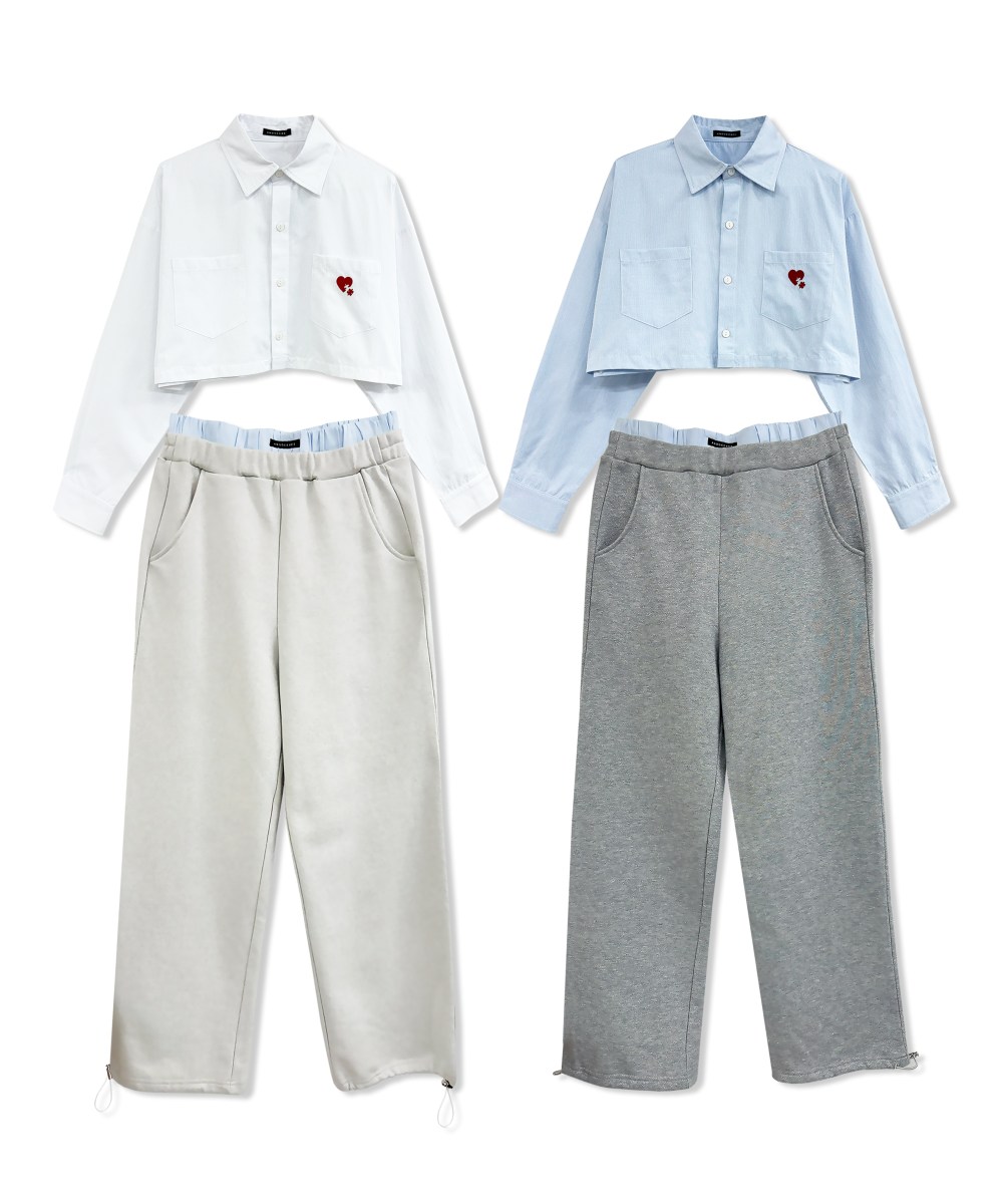 UNISEX 2WAYハートシャツ ダブルウエストラメスウェットパンツ SET