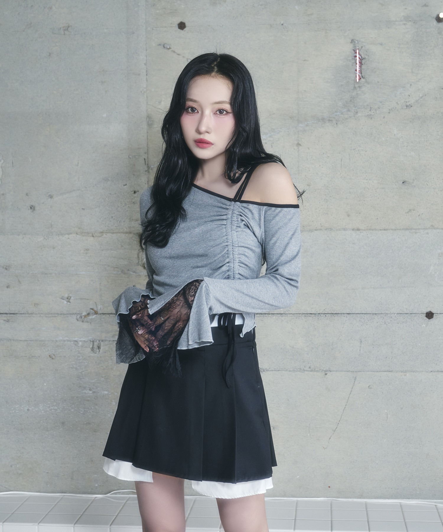 ギャザーリボンリブトップス