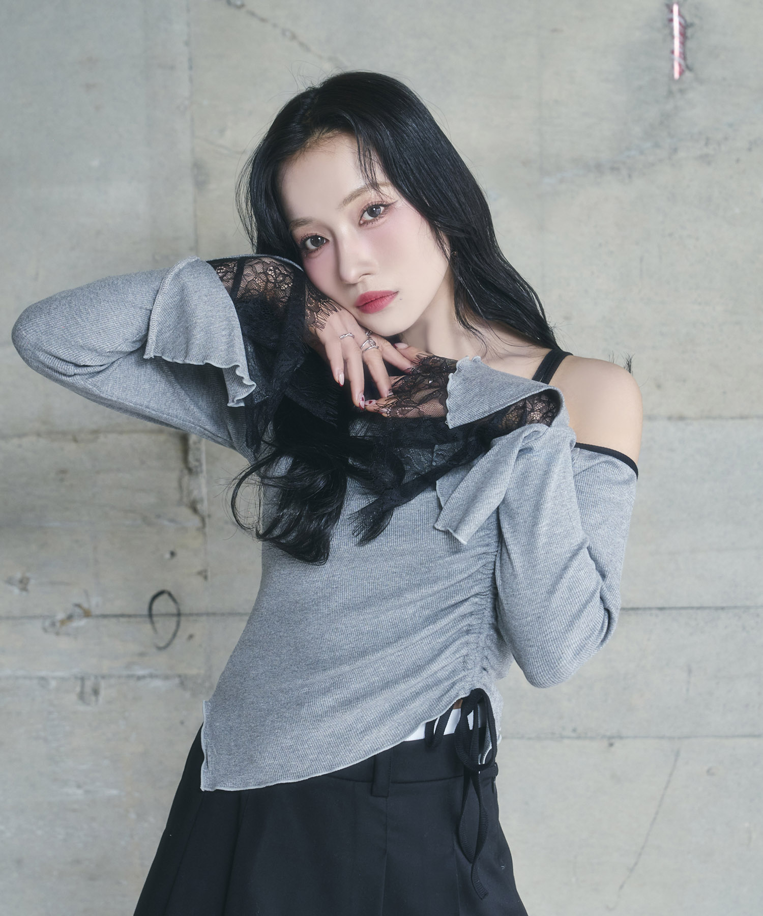 ギャザーリボンリブトップス