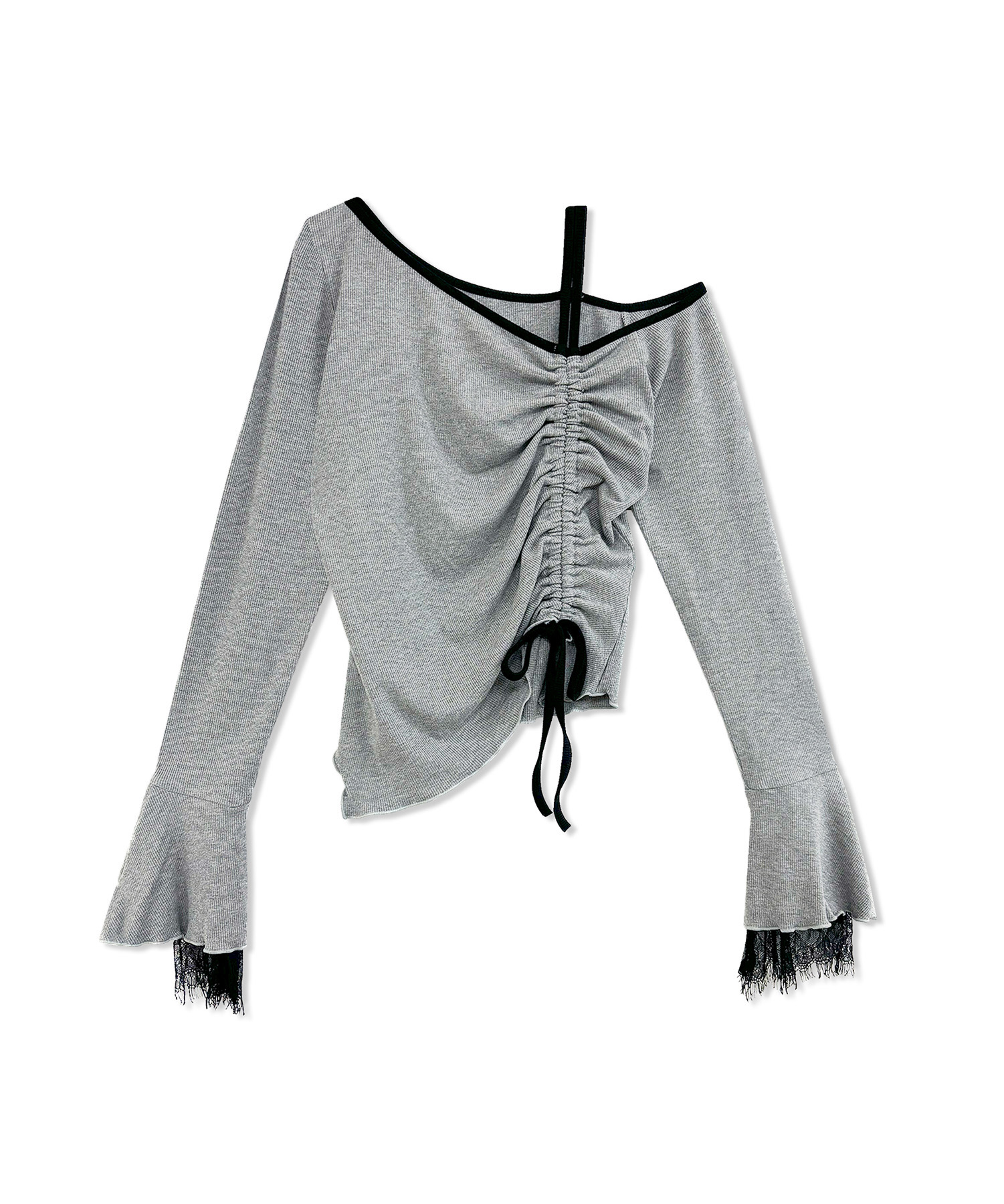 ギャザーリボンリブトップス