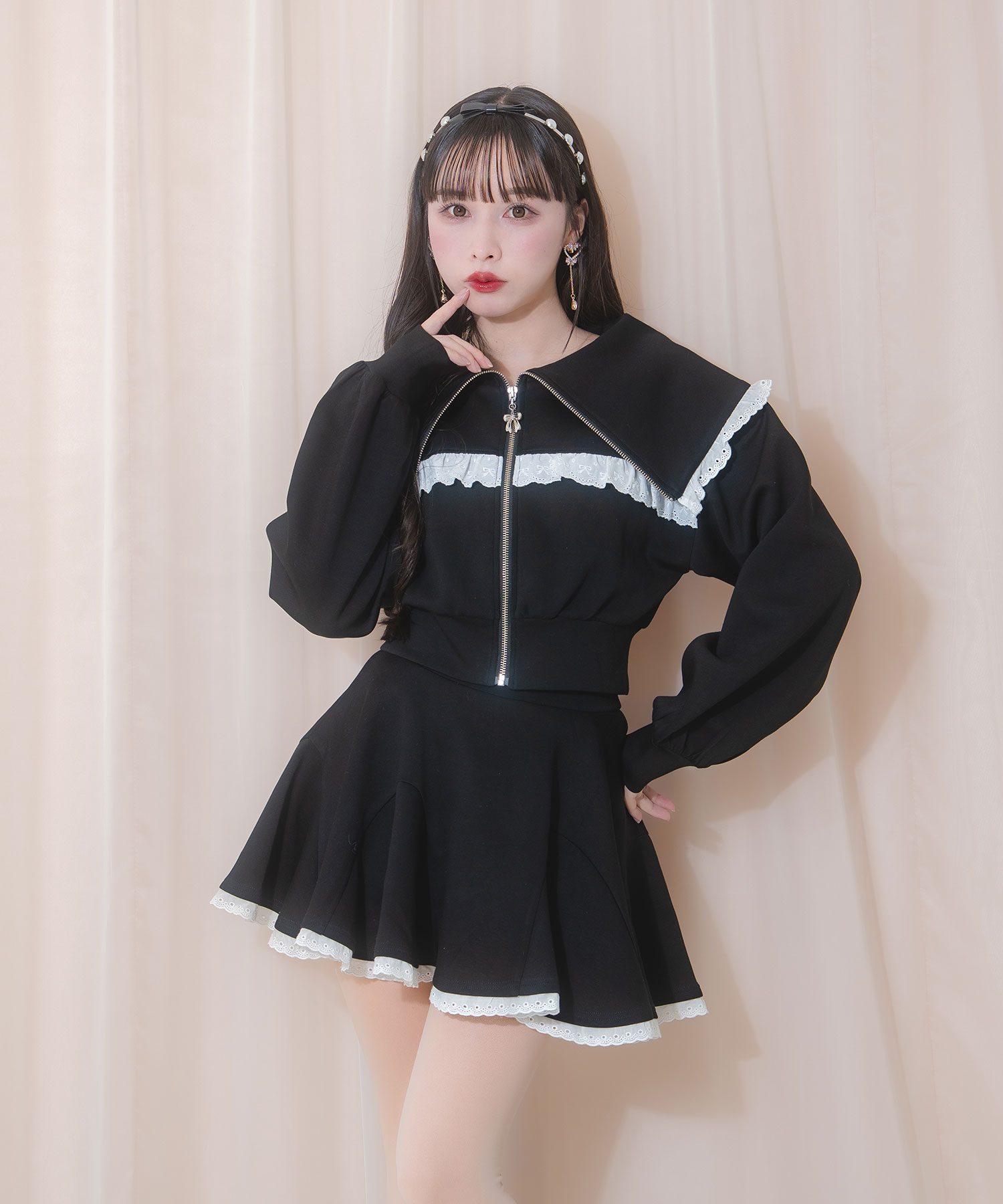 コットンレースビッグカラーセットアップ