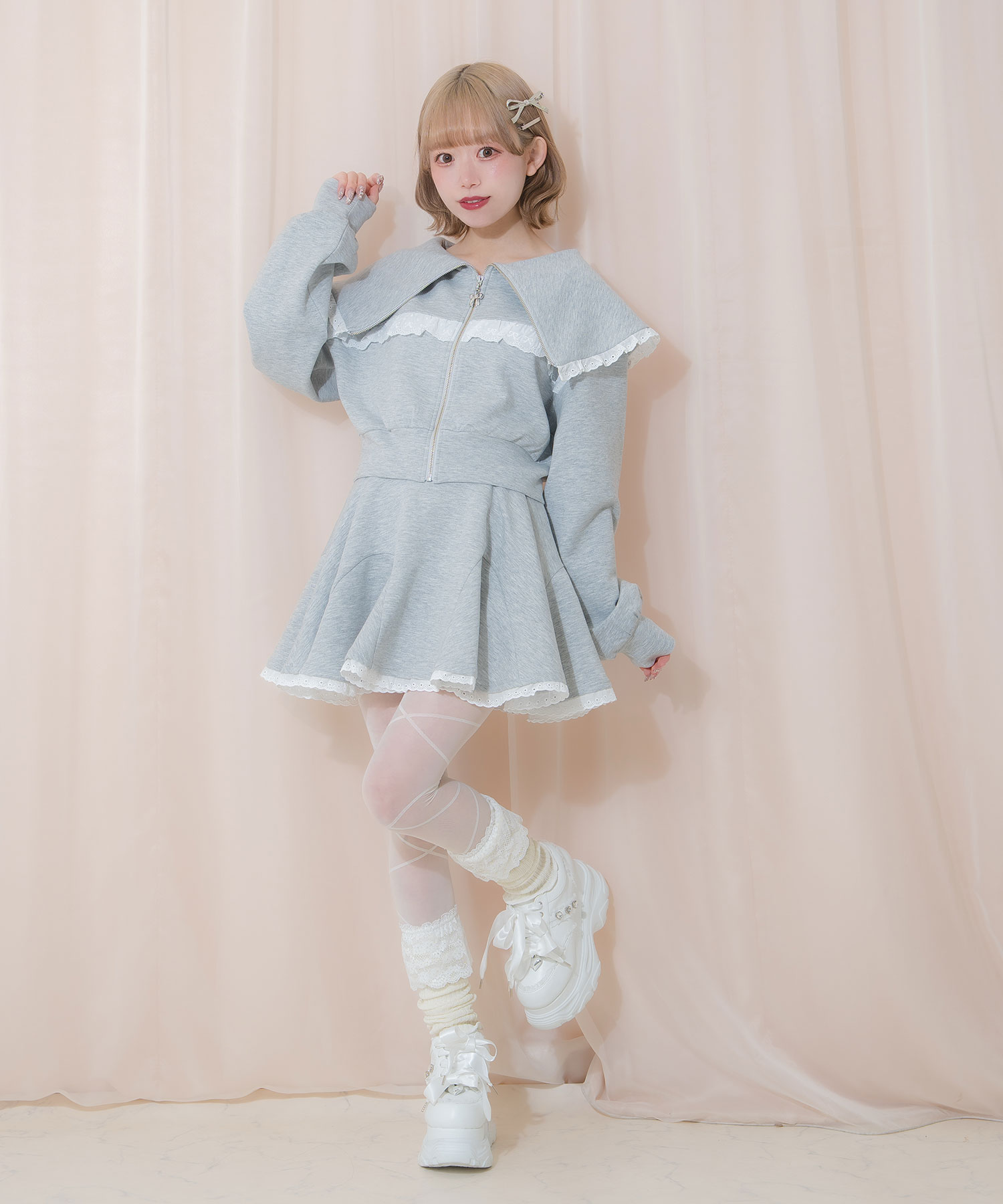 コットンレースビッグカラーセットアップ