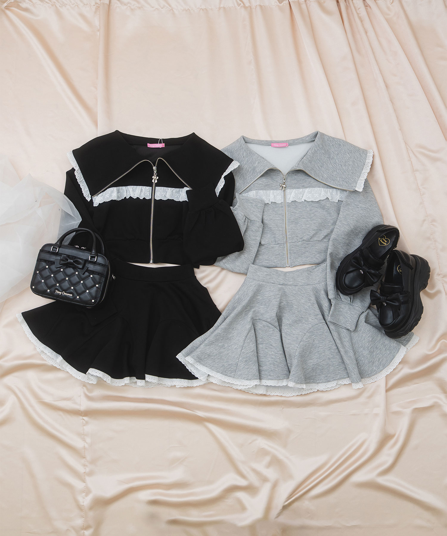 コットンレースビッグカラーセットアップ