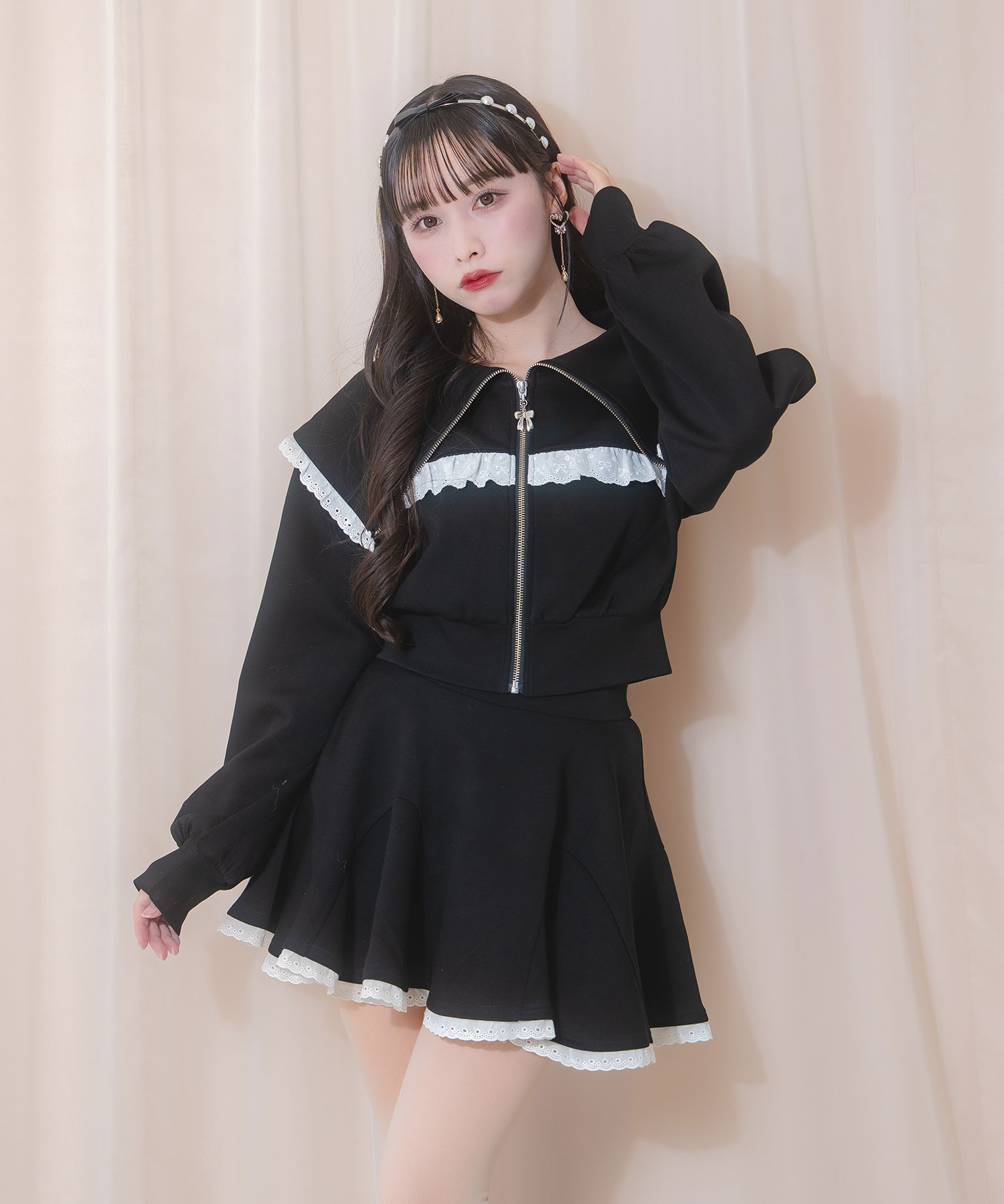 コットンレースビッグカラーセットアップ