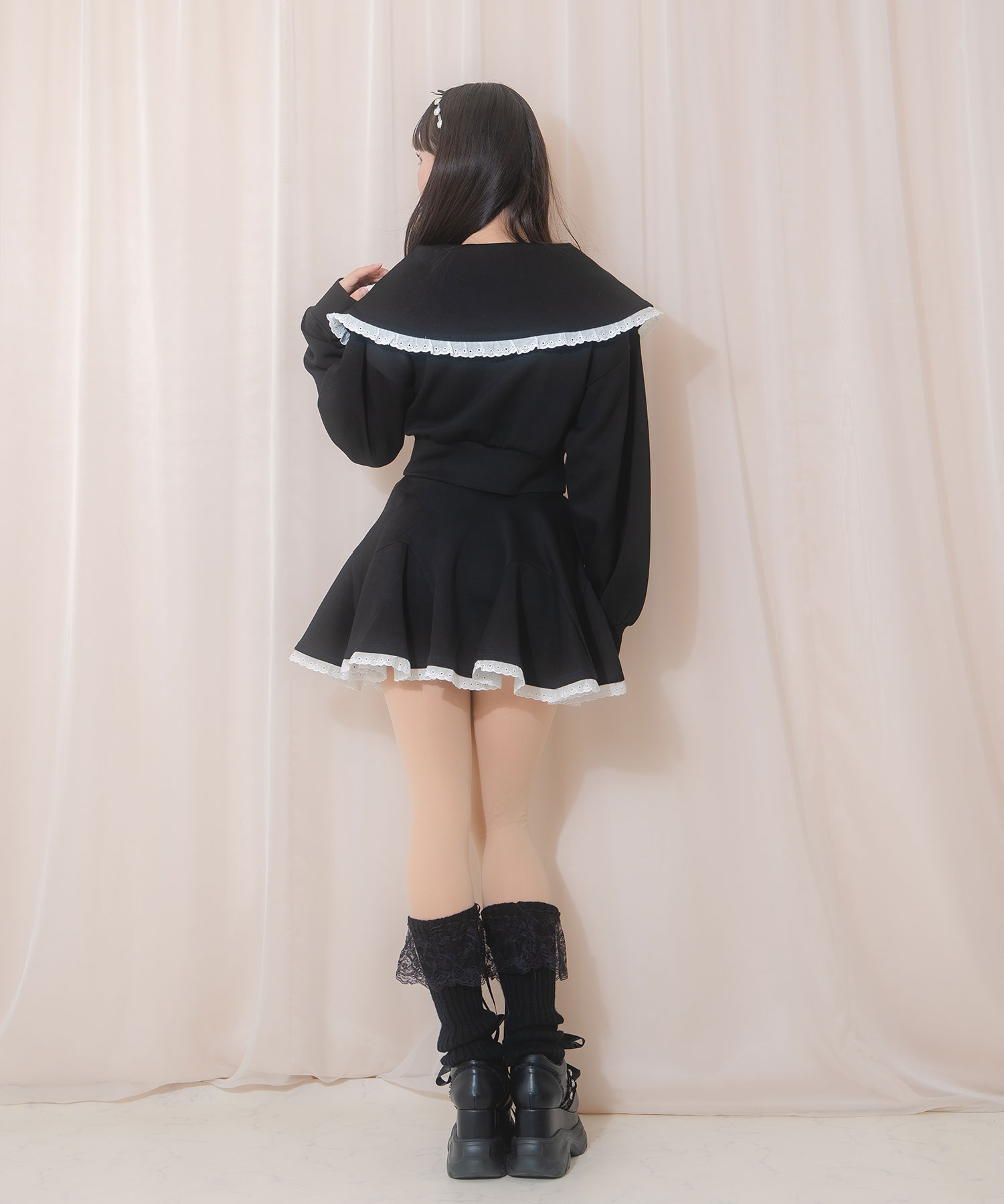 コットンレースビッグカラーセットアップ