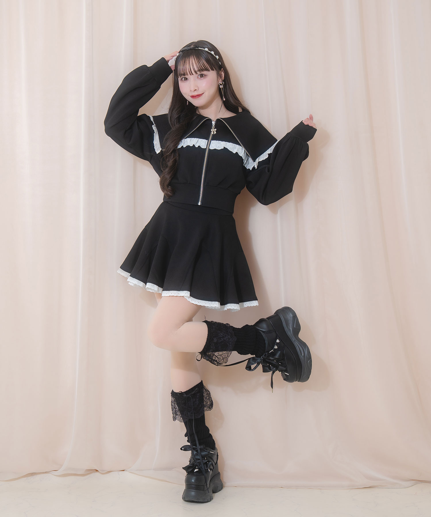 コットンレースビッグカラーセットアップ