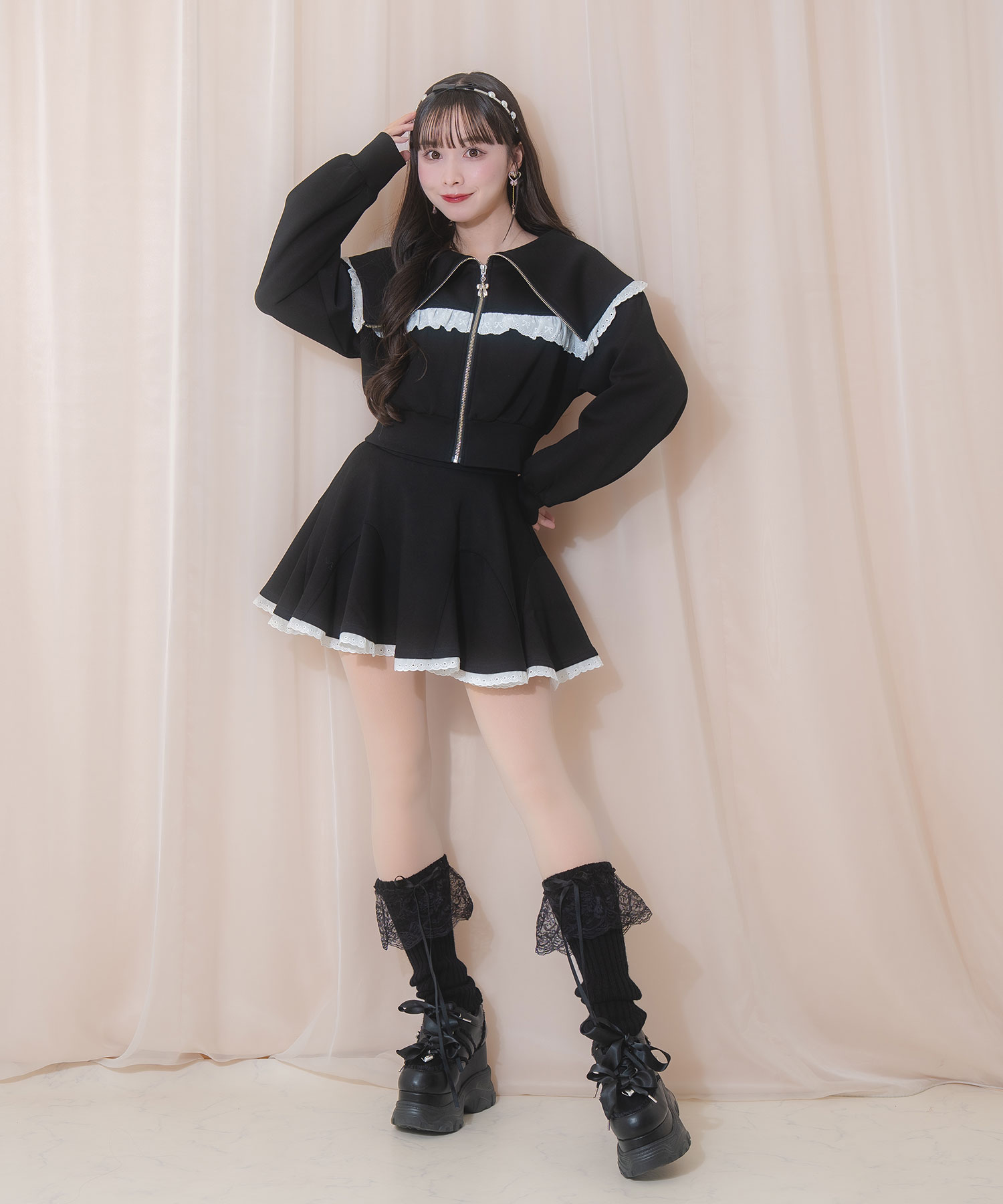 コットンレースビッグカラーセットアップ