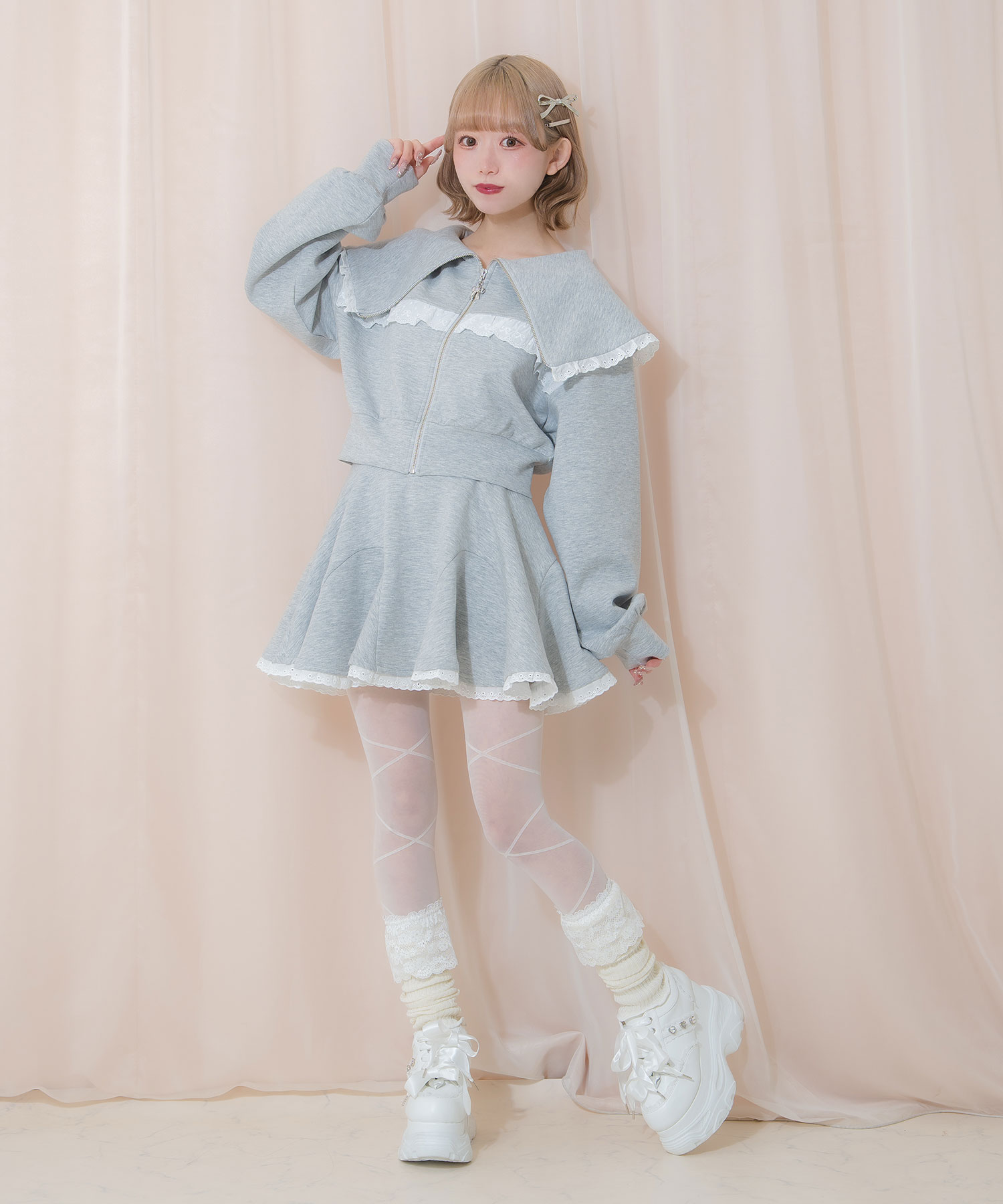 コットンレースビッグカラーセットアップ