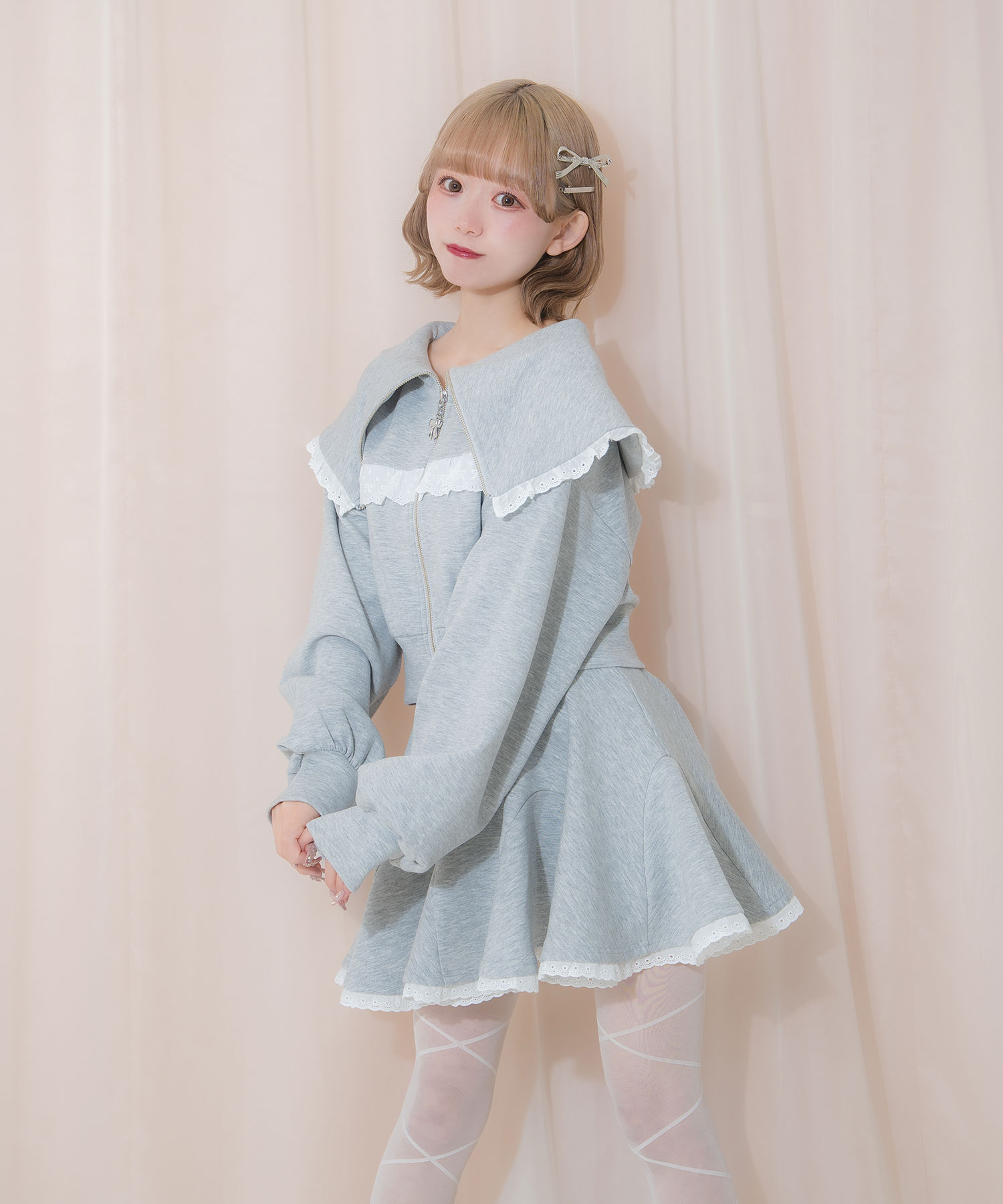 コットンレースビッグカラーセットアップ