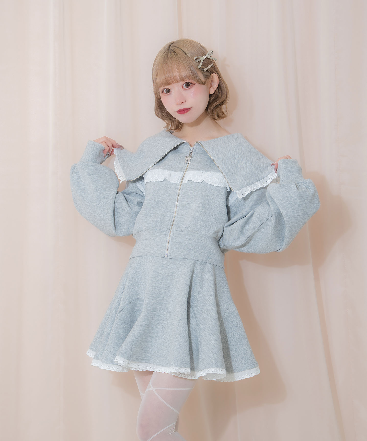 コットンレースビッグカラーセットアップ