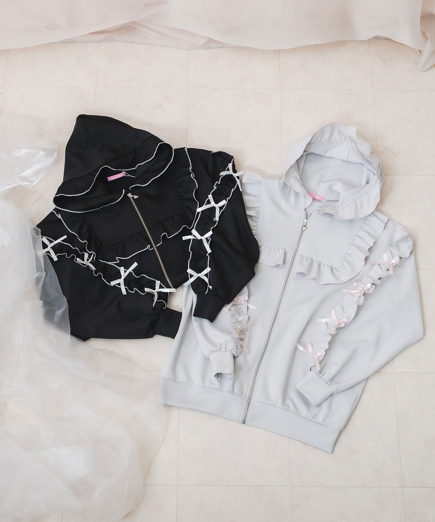 袖リボン配色フリルジャージ