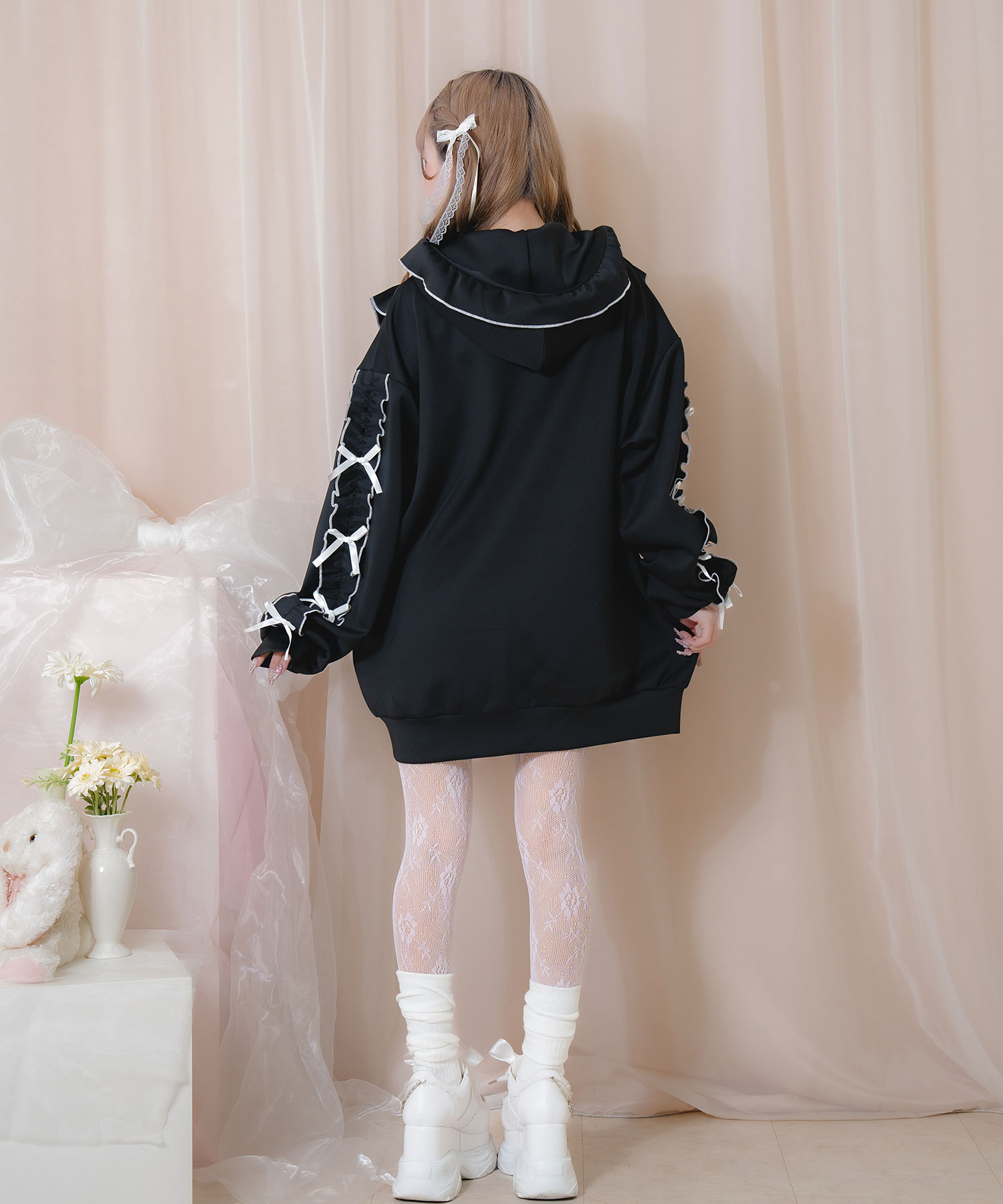 袖リボン配色フリルジャージ