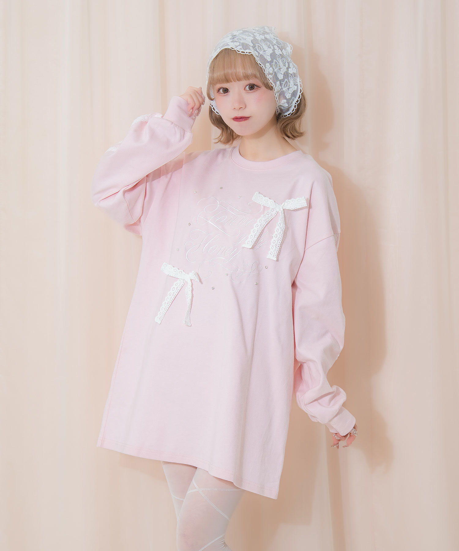 レースラインロゴ刺繍リボンロンT