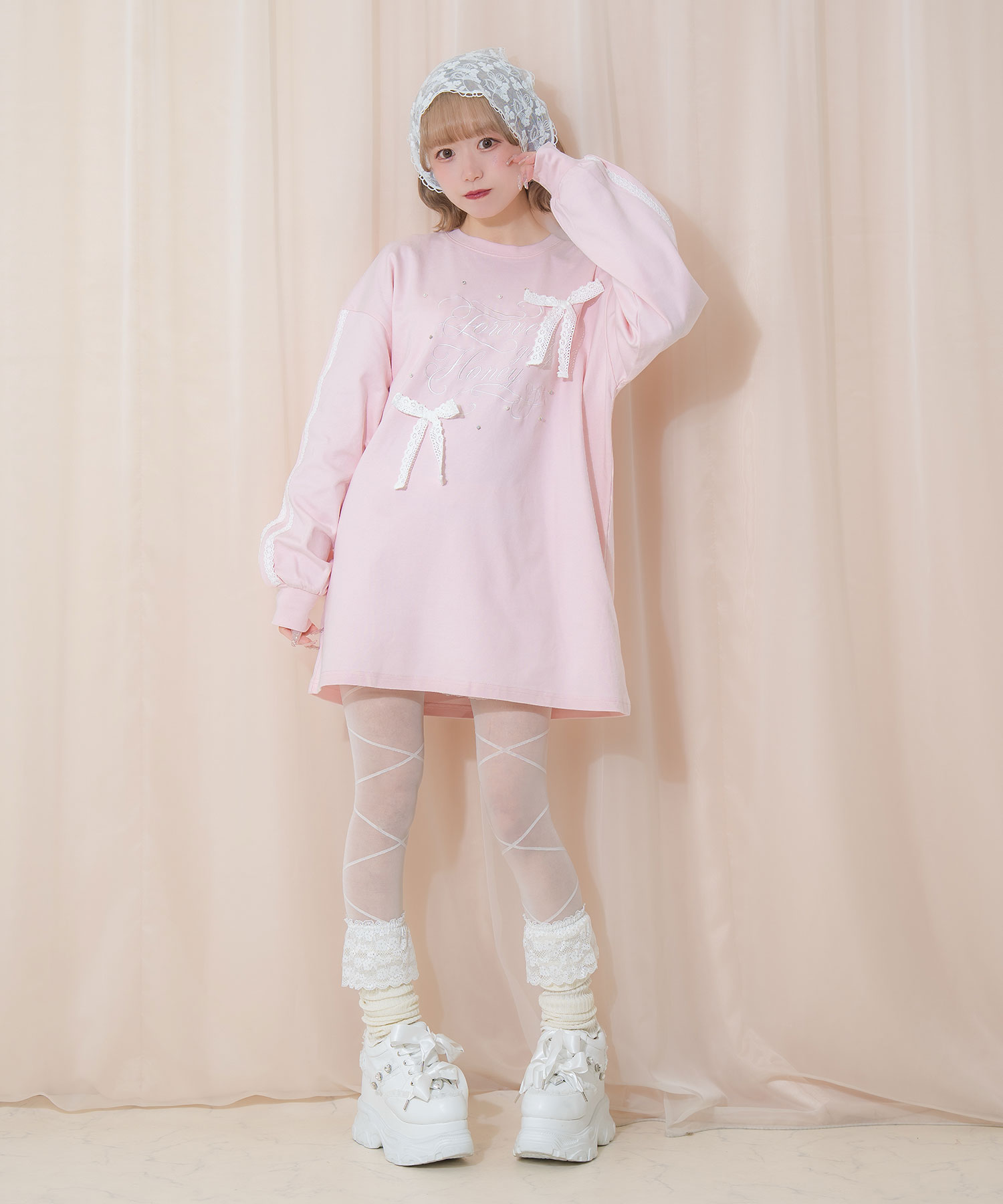 レースラインロゴ刺繍リボンロンT