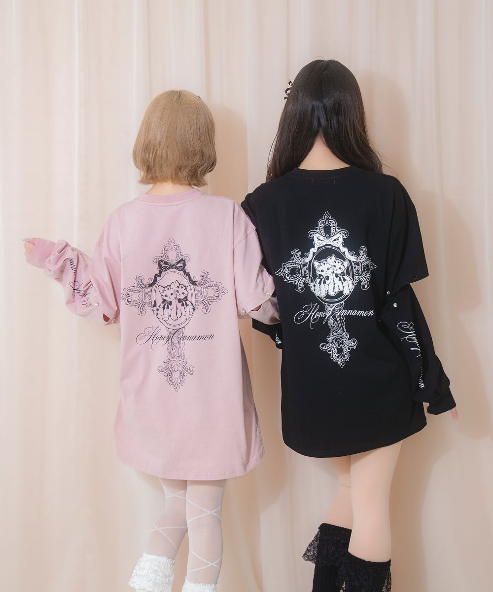 Honey cat 袖スリットロンT