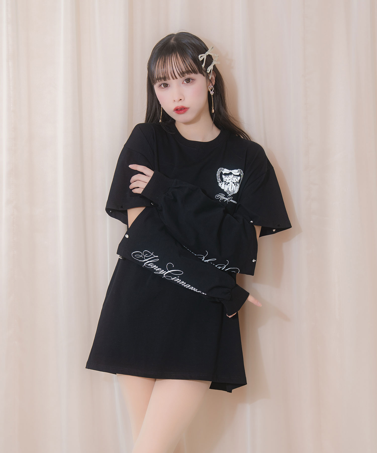 Honey cat 袖スリットロンT