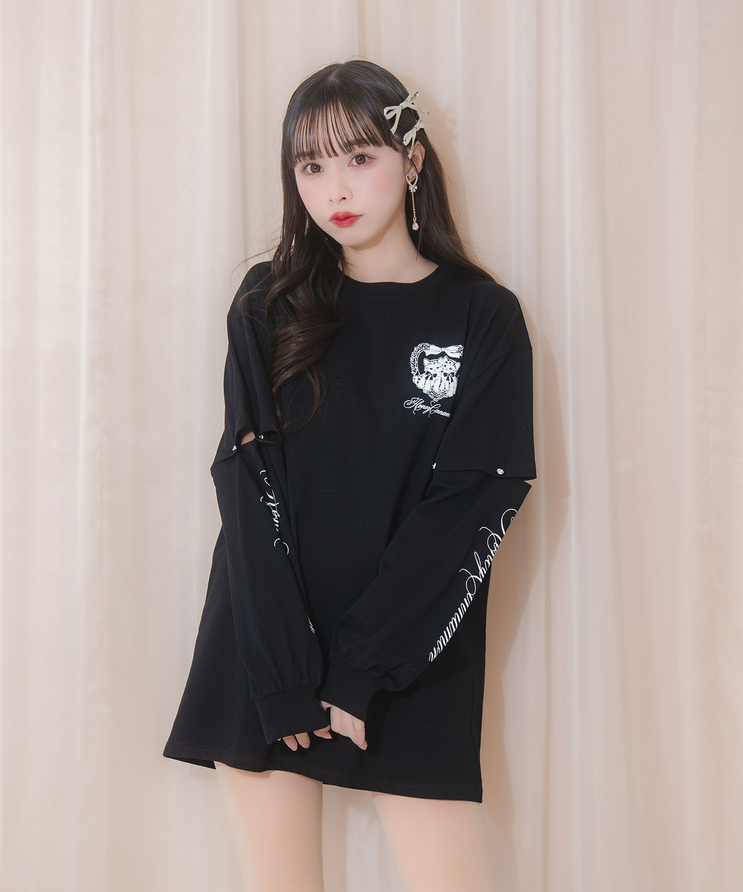 Honey cat 袖スリットロンT