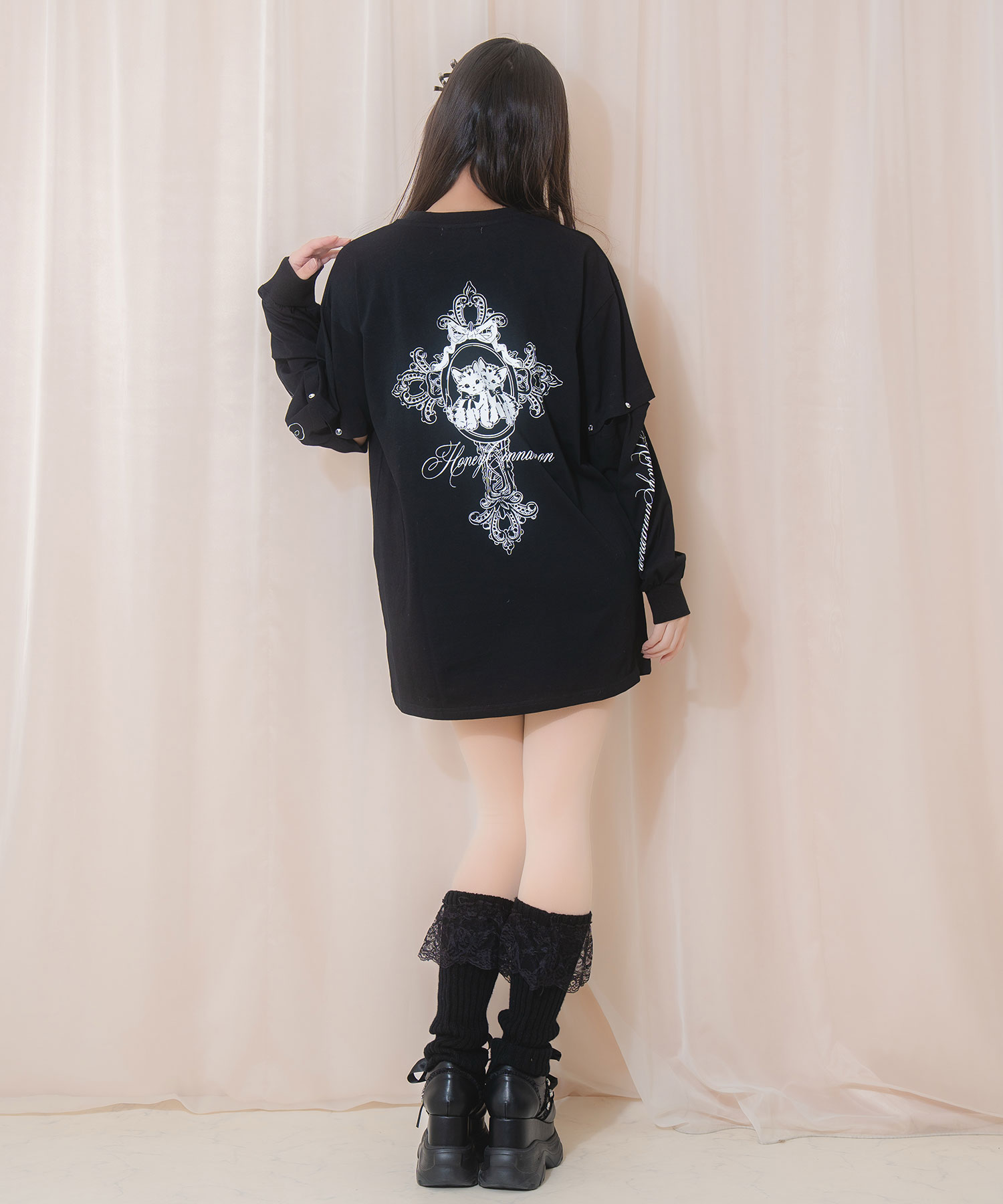 Honey cat 袖スリットロンT