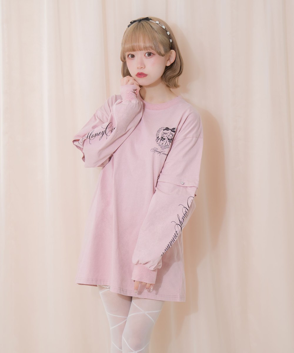 Honey cat 袖スリットロンT