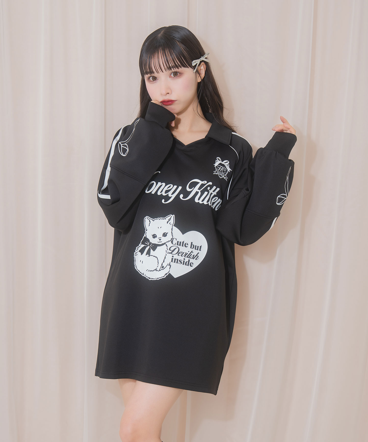 Honey Kitten袖ラインユニフォームトップス