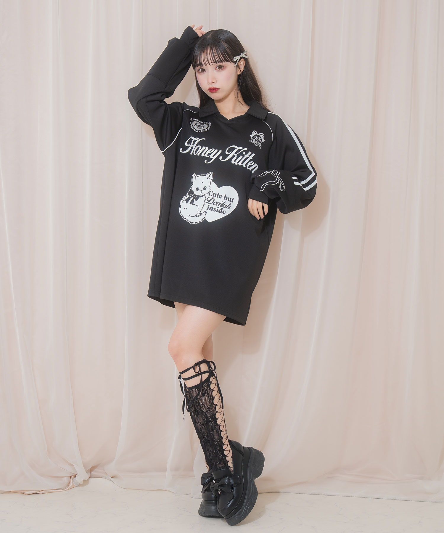 Honey Kitten袖ラインユニフォームトップス