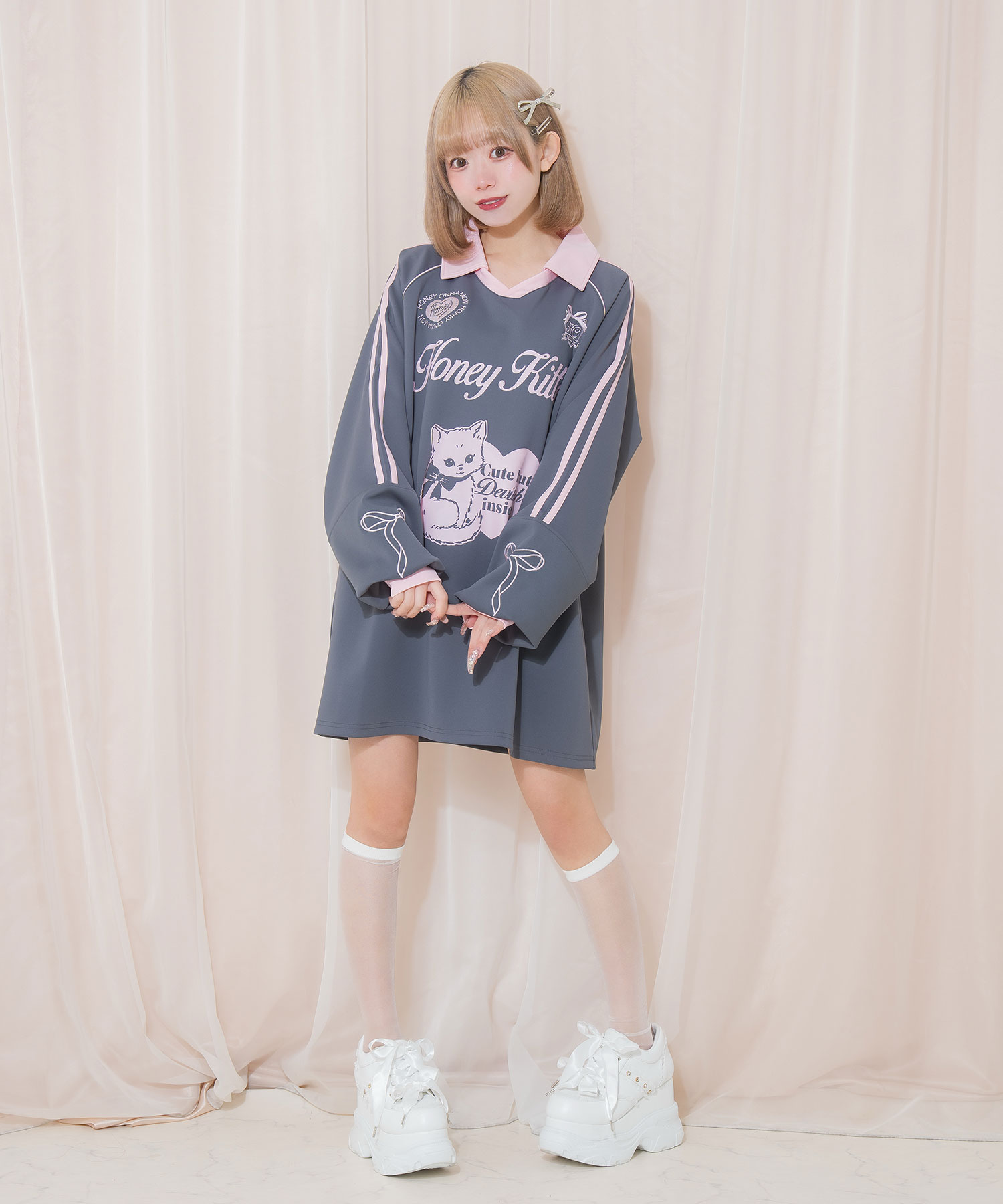 Honey Kitten袖ラインユニフォームトップス