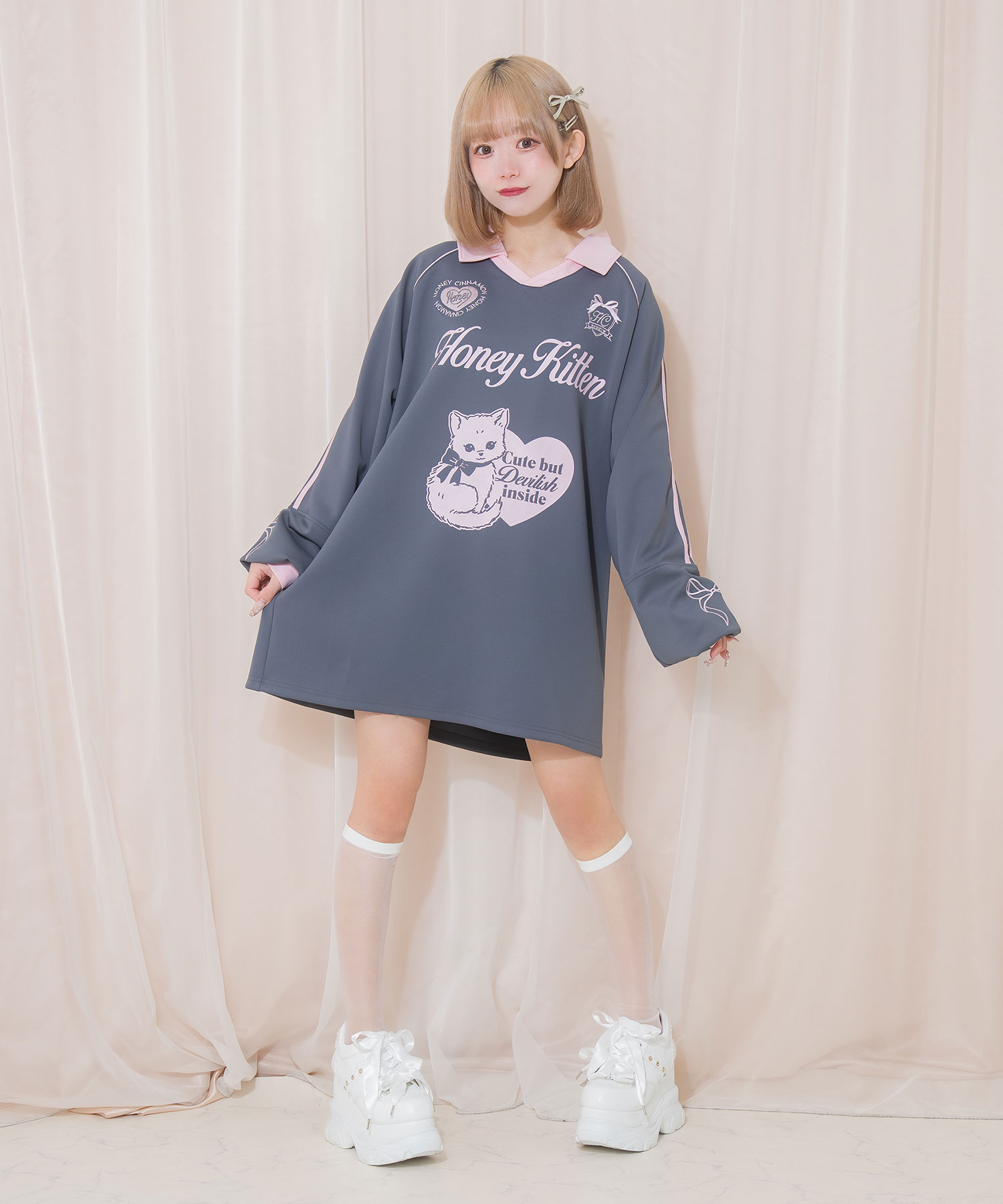 Honey Kitten袖ラインユニフォームトップス