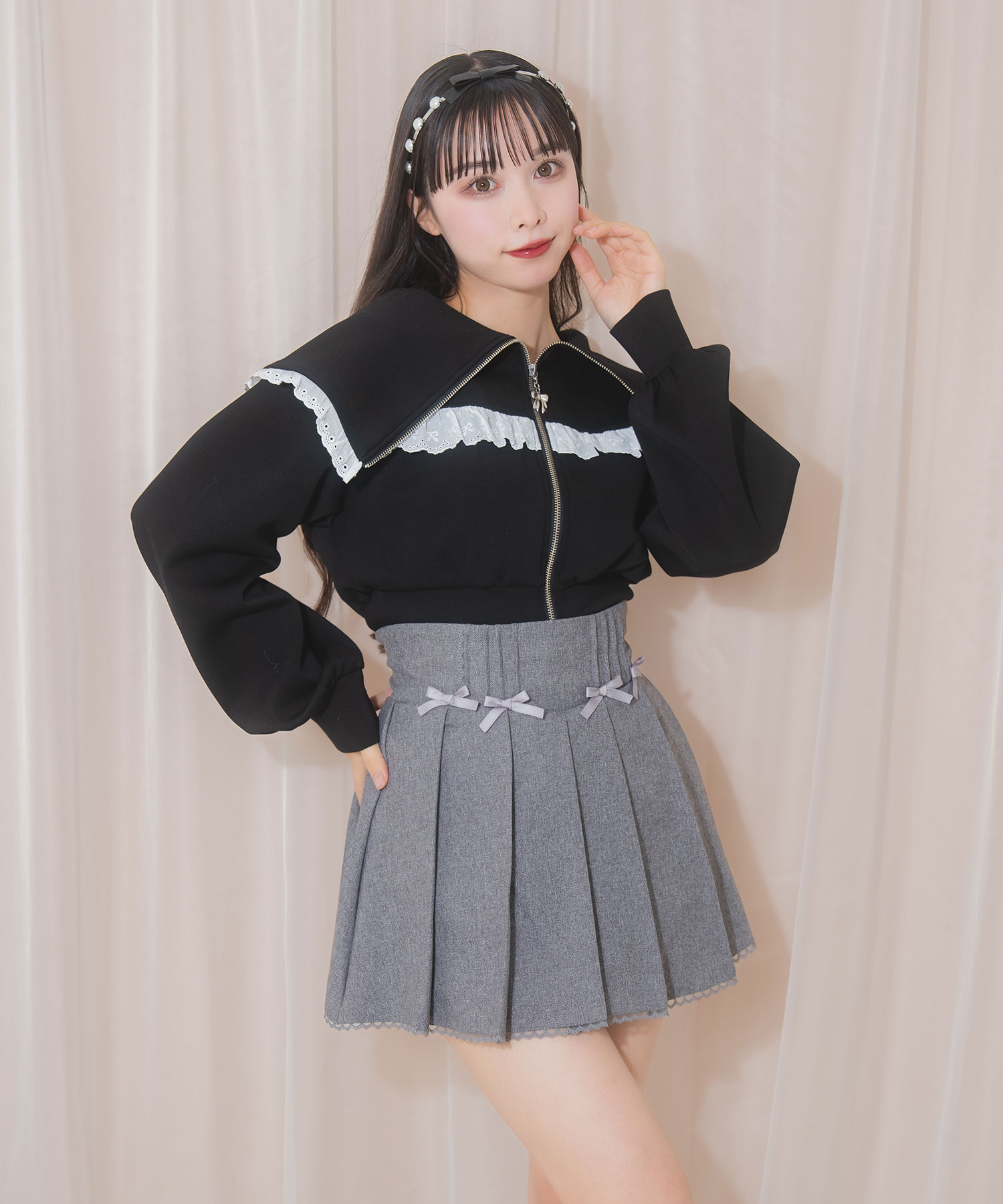 プチリボンハイウエストプリーツスカート