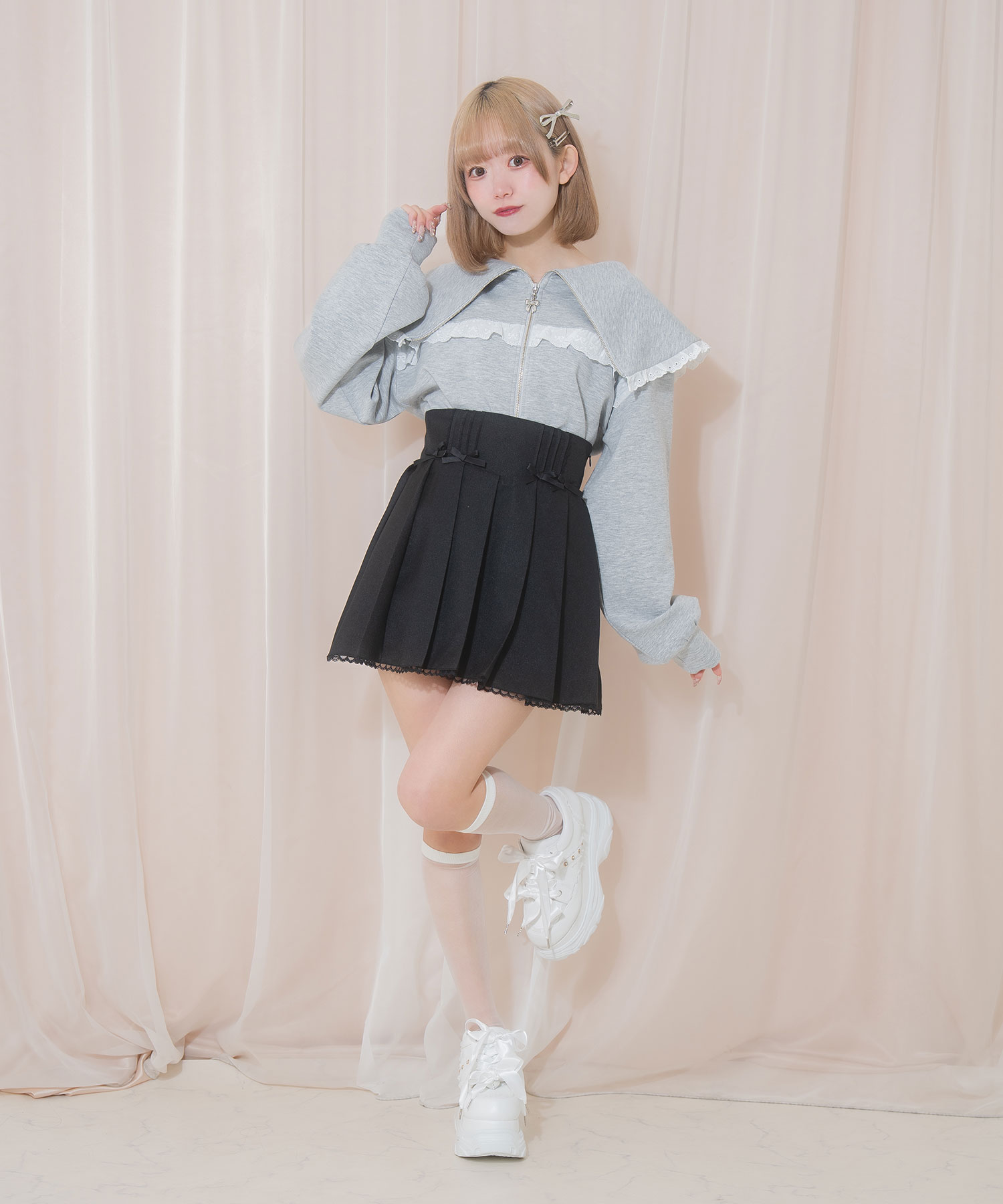 プチリボンハイウエストプリーツスカート