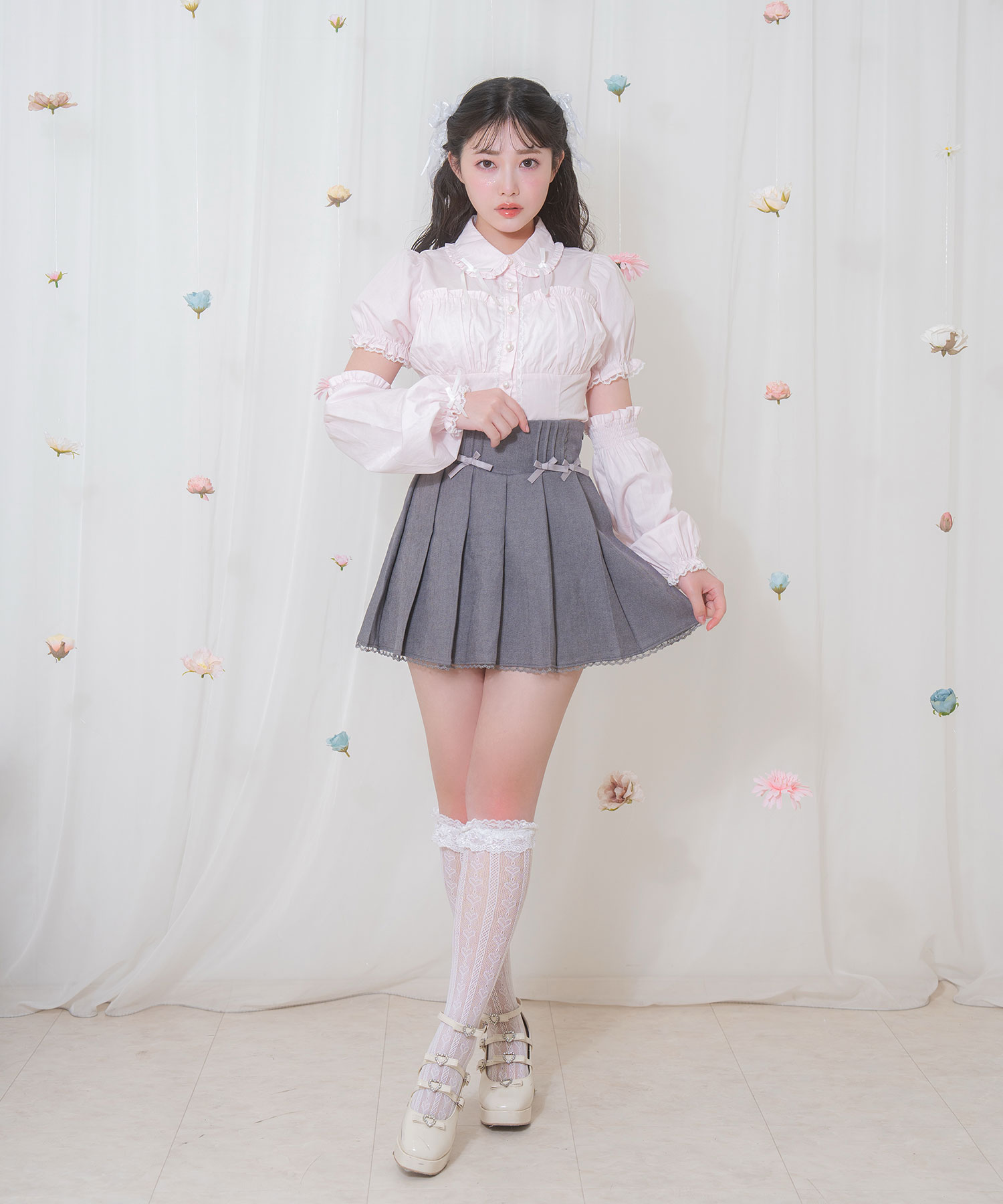 プチリボンハイウエストプリーツスカート