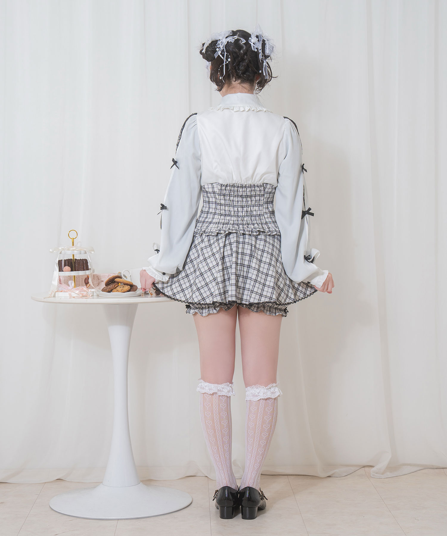 ラッフルレース配色チェックセットアップ