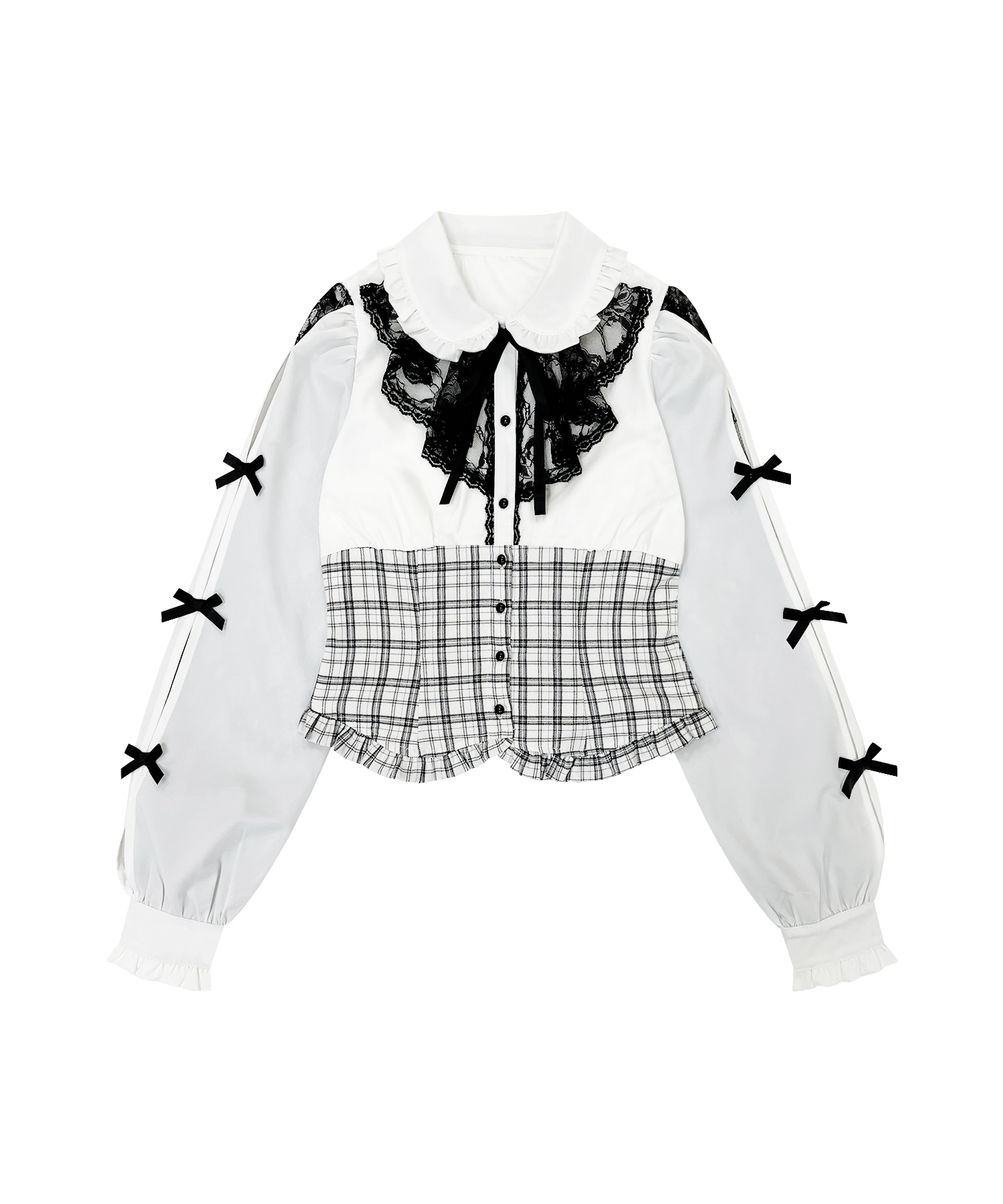 ラッフルレース配色チェックセットアップ